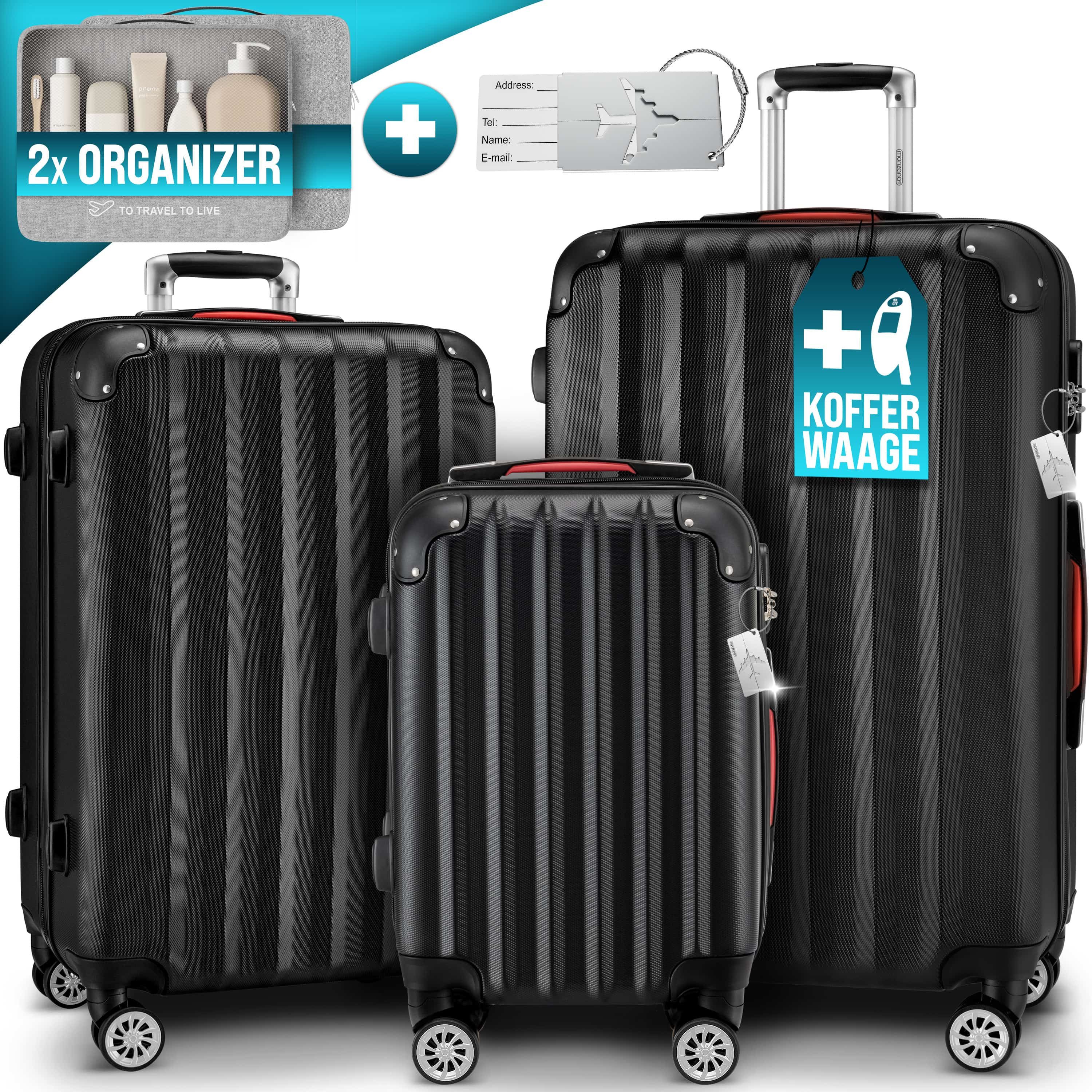 monzana Kofferset, Koffer Zwillingsrollen Zahlenschloss Waage Gurt Reisekof günstig online kaufen