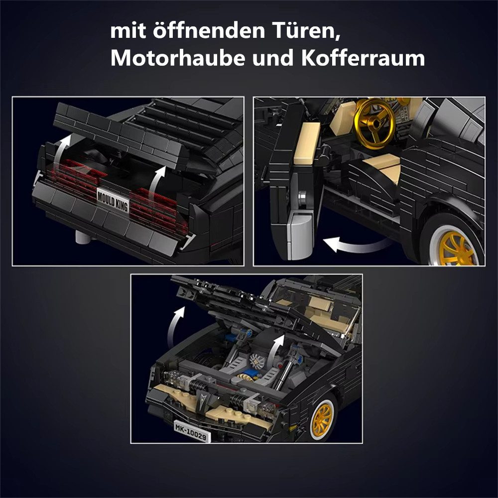 Insma Spielbausteine, (1557 Stück Auto-Bausteine 1:16 Retro Design Modellauto), Fahrzeugmodell mit öffnenden Türen, Motorhaube und Kofferraum
