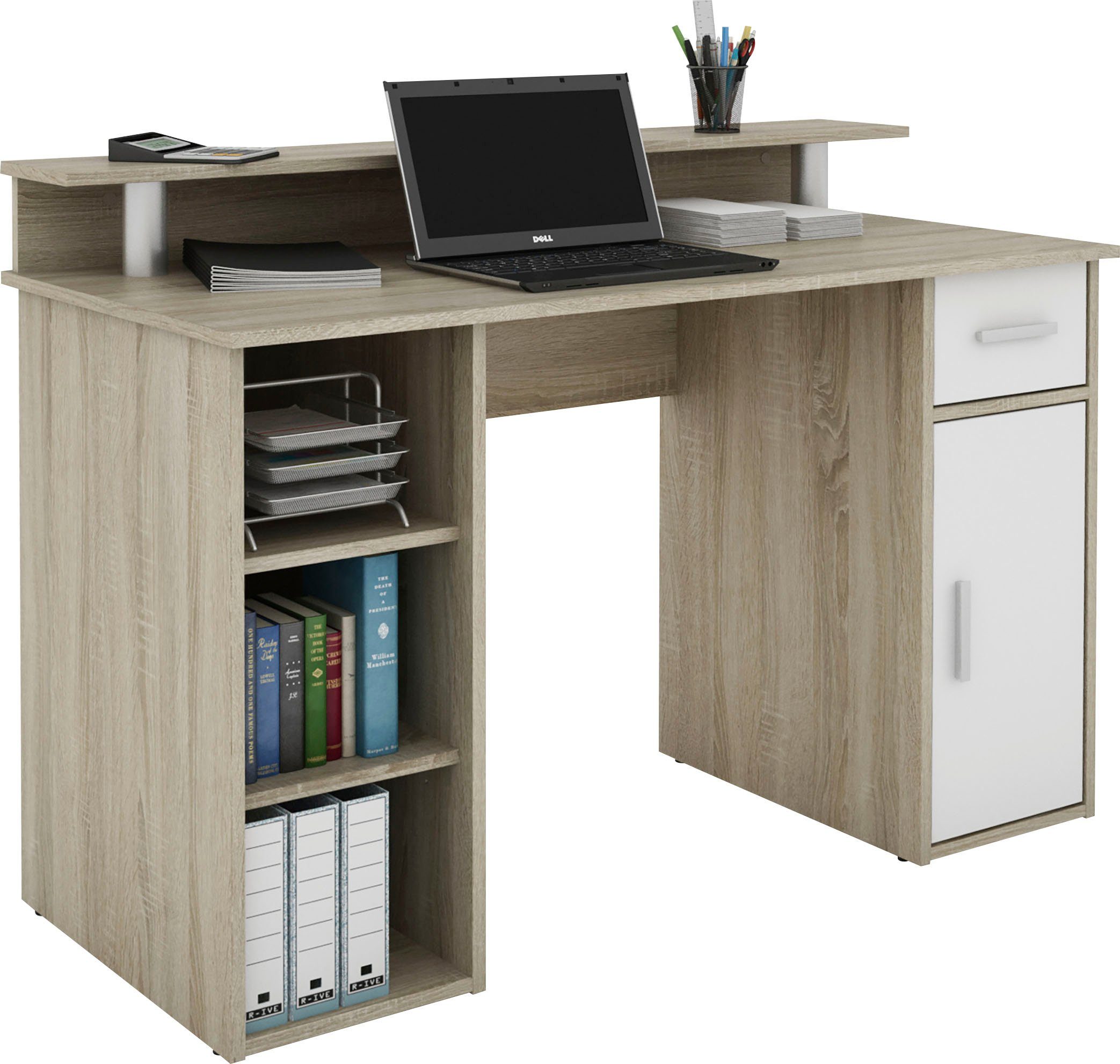 Homexperts Schreibtisch Sonoma mit Ablagefläche Eiche Eiche/weiß viel | Sonoma Don