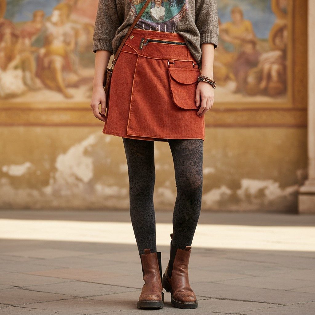 Guru-Shop Minirock Wickelrock, Cord Minirock - rostorange alternative Bekleidung