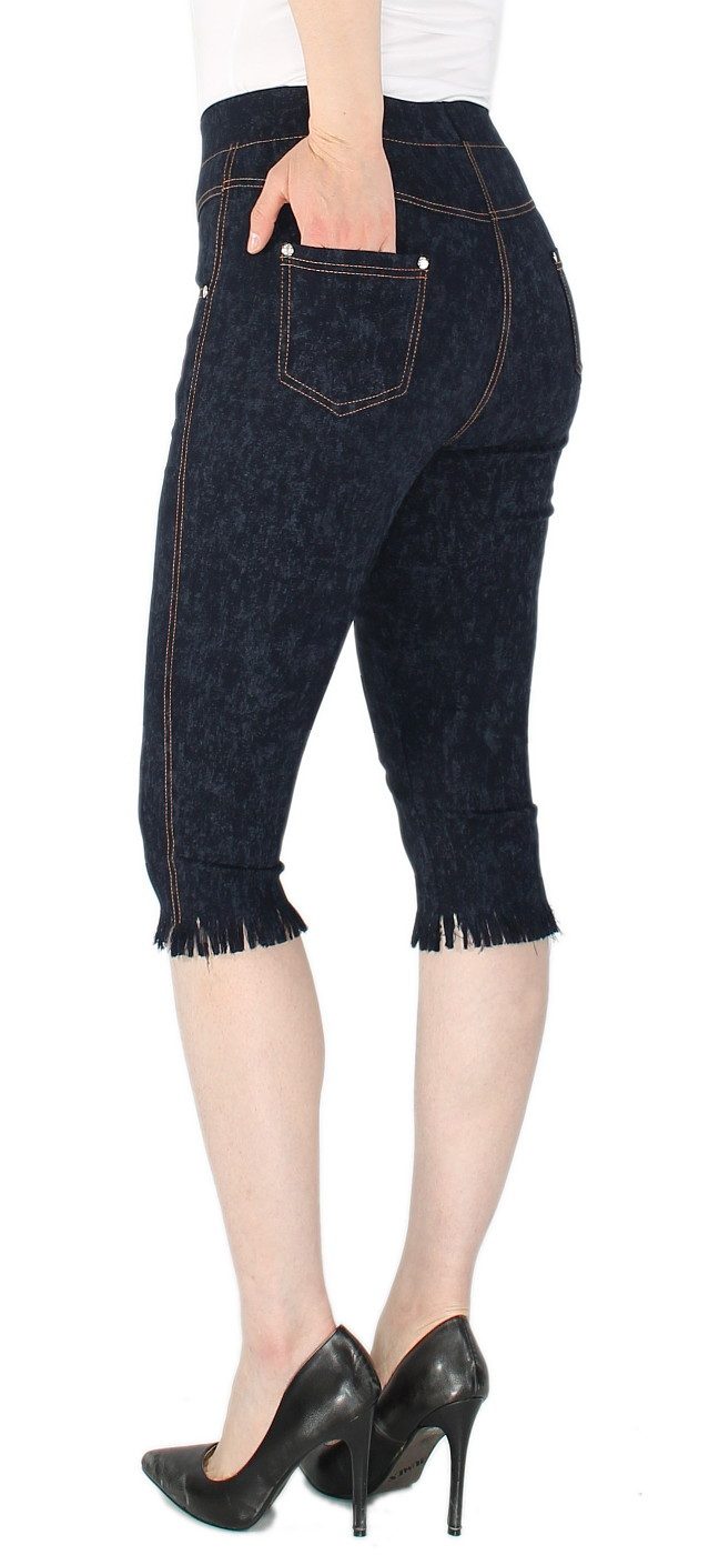 dy_mode Caprihose Damen Capri Hose mit Fransen – Bequeme 3/4-Sommerhose mit elastischem Bund, Middle Waist