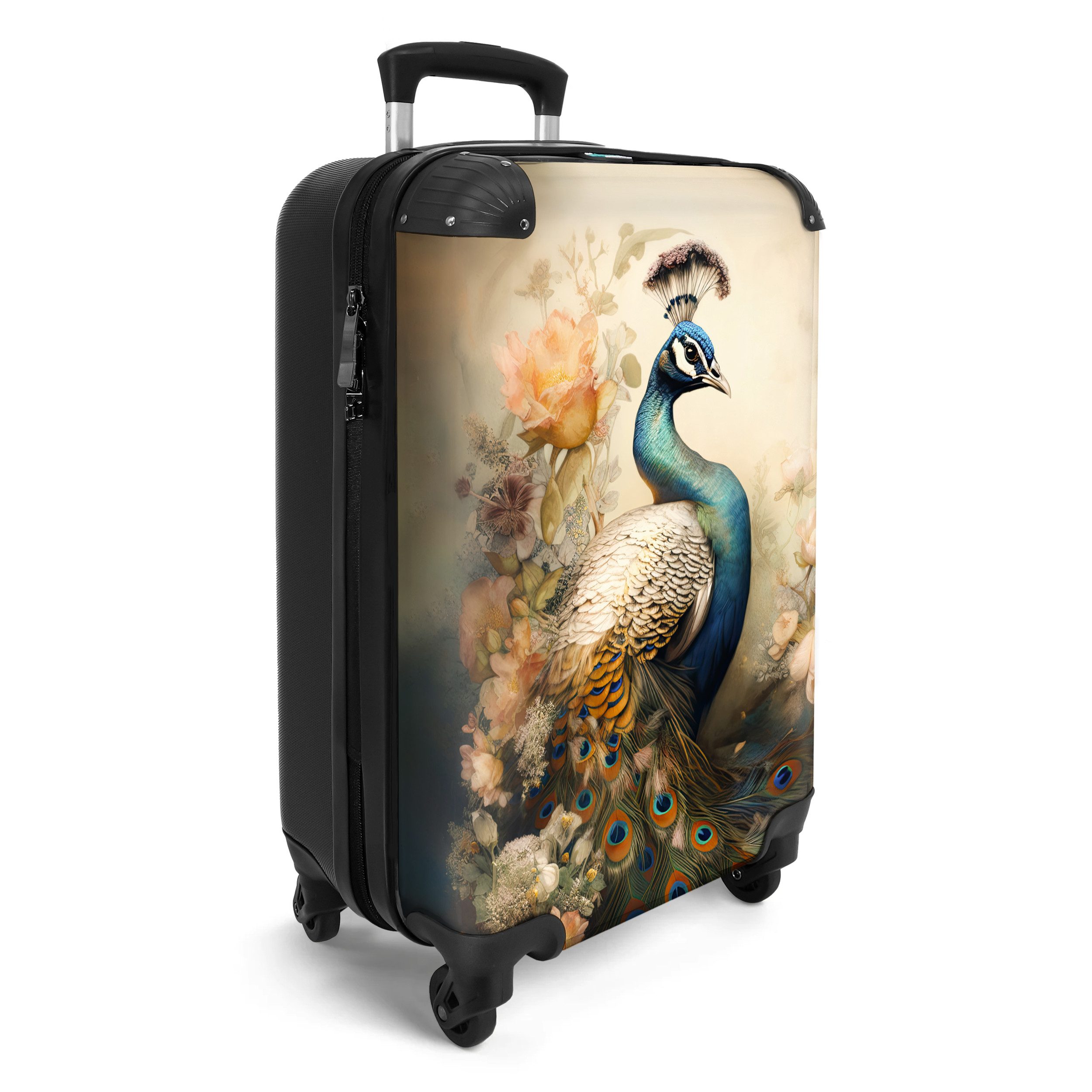 NoBoringSuitcases.com© Hartschalen-Trolley Pfau - Pfauenfedern - günstig online kaufen
