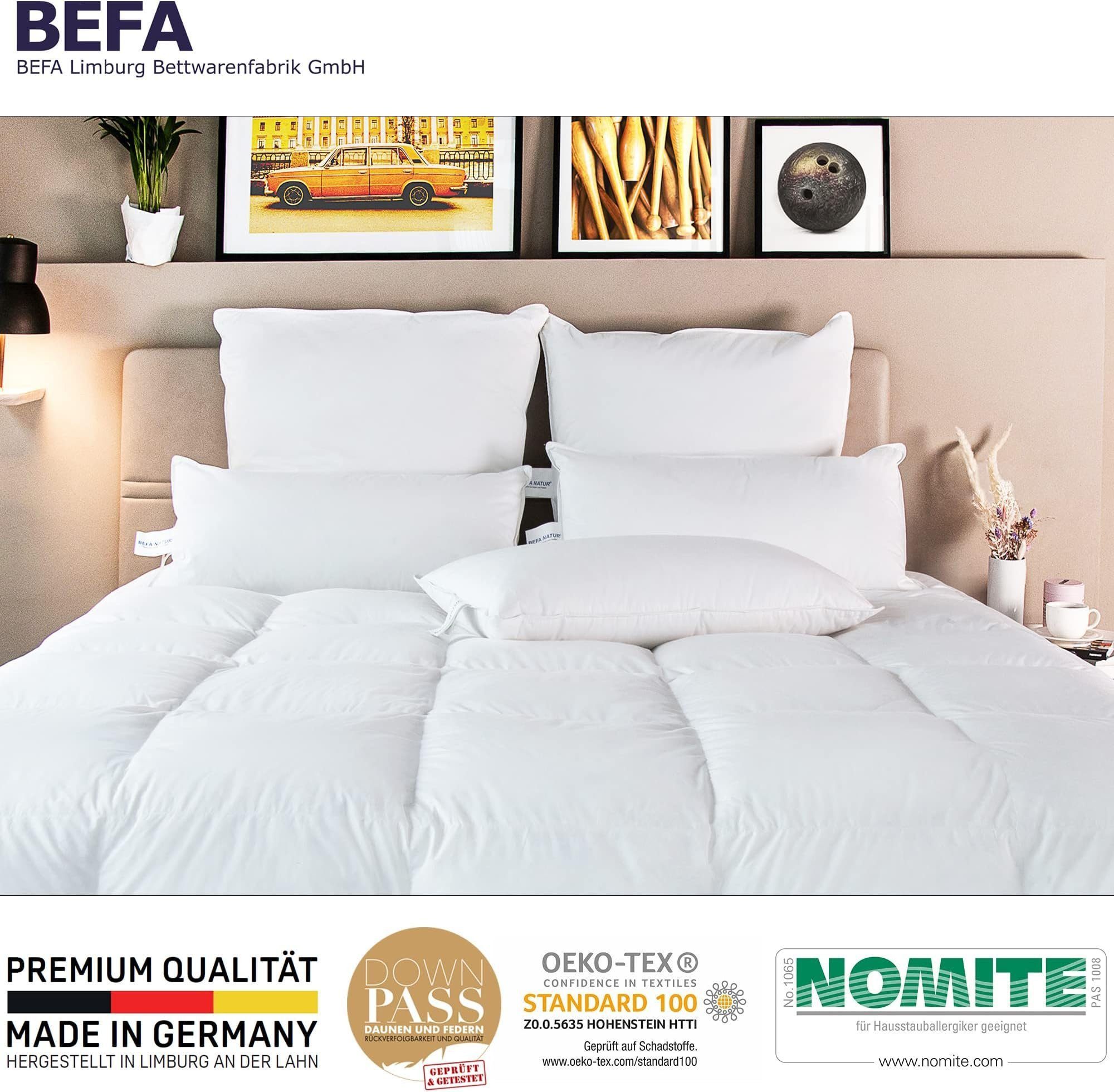 BEFA NATUR Daunenkissen Premium Daunenkopfkissen 40 x 80 cm, Füllung: 15% Daunen, 85% Federn, Bezug: Baumwolle, Seitenschläfer, Rückenschläfer, Bauchschläfer, Spar-Set, 1 oder 2 tlg., Made in Germany - himmlischer Schlafkomfort - Allergiker geeignet