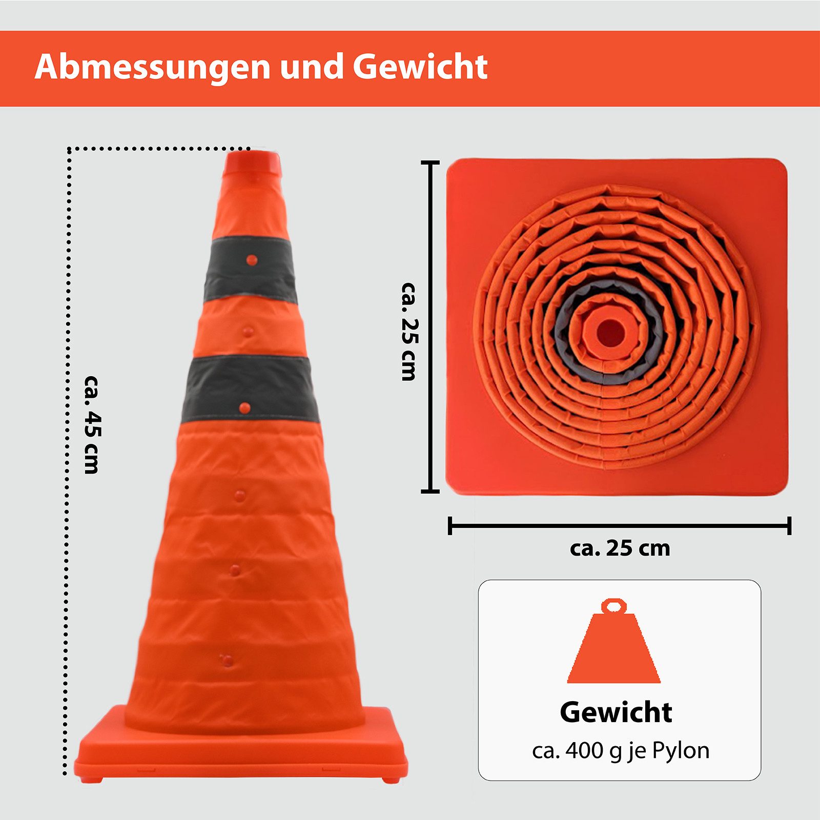 TRUTZHOLM Pylone faltbar 45 cm Leitkegel Warnkegel Verkehrskegel Sicherheitskegel (4 St), reflektierend