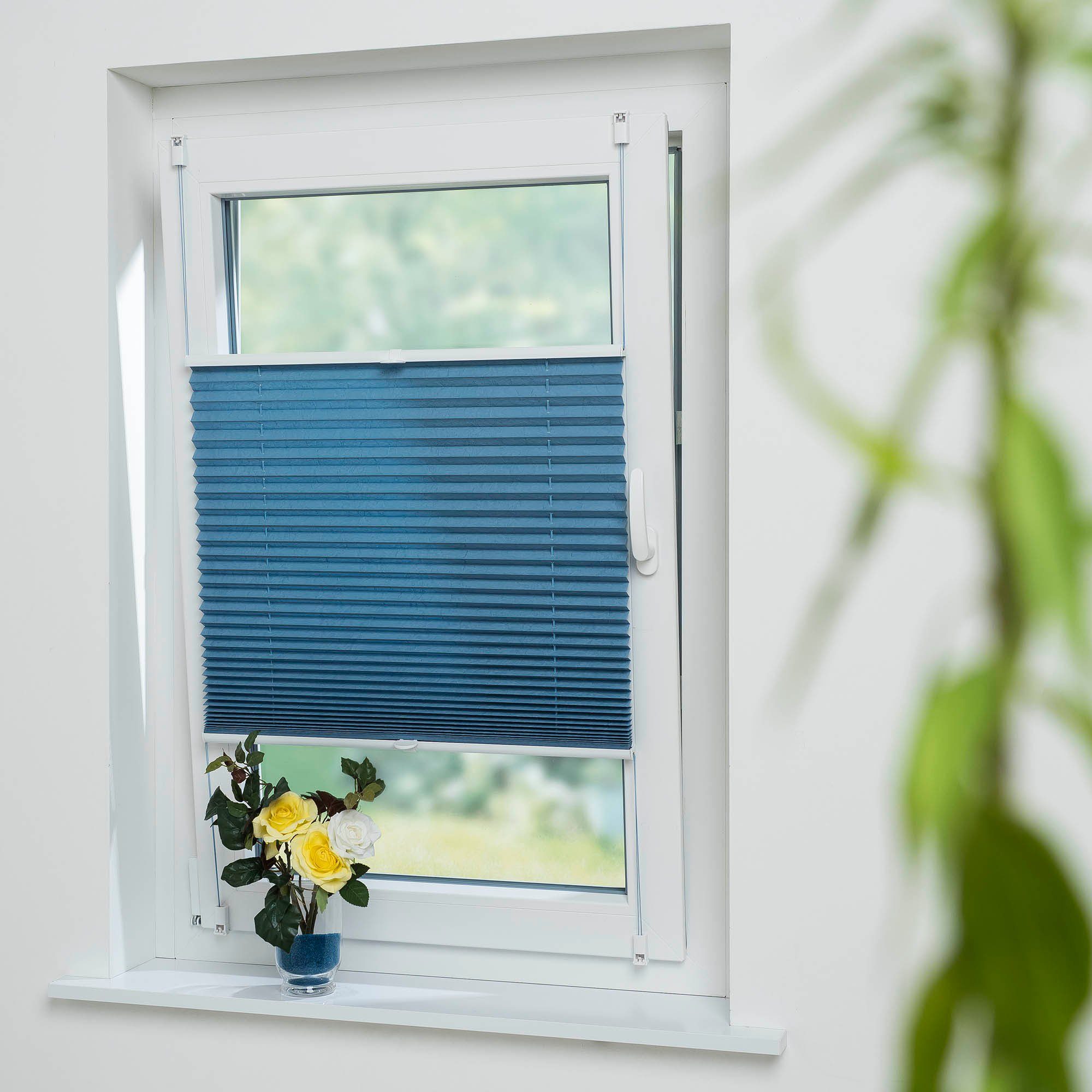 Liedeco Plissee Jeansblue, Lichtschutz, ohne Bohren, günstig online kaufen