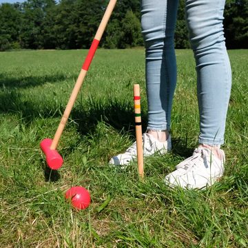 Carromco Spielzeug-Gartenset Krocket Spiel Basic-XM für 4 Spieler, (Set, 4-tlg., 4x Schläger, 4x Bälle), ganz aus Holz