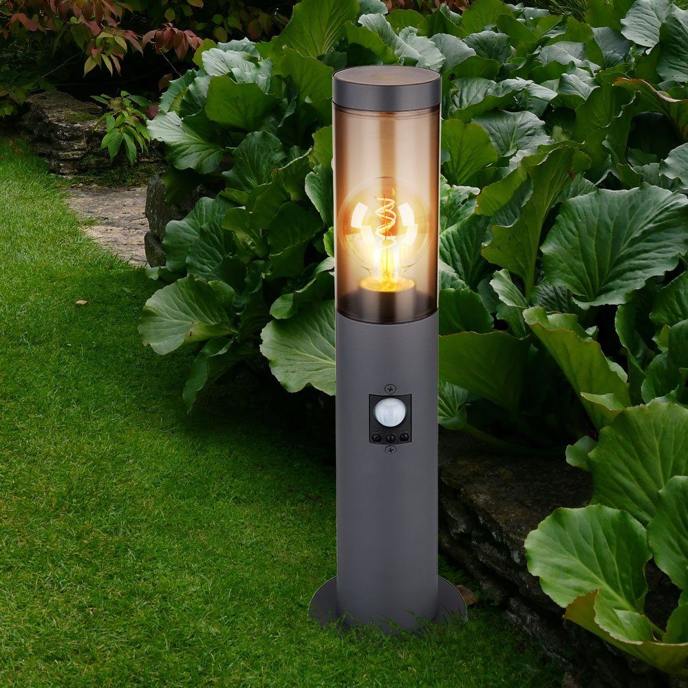 Globo Sockelleuchte Warmweiß, RGB LED anthrazit LED Leuchtmittel rauch Farbwechsel, inklusive, Außen-Stehlampe, Bewegungsmelder Fernbedienung
