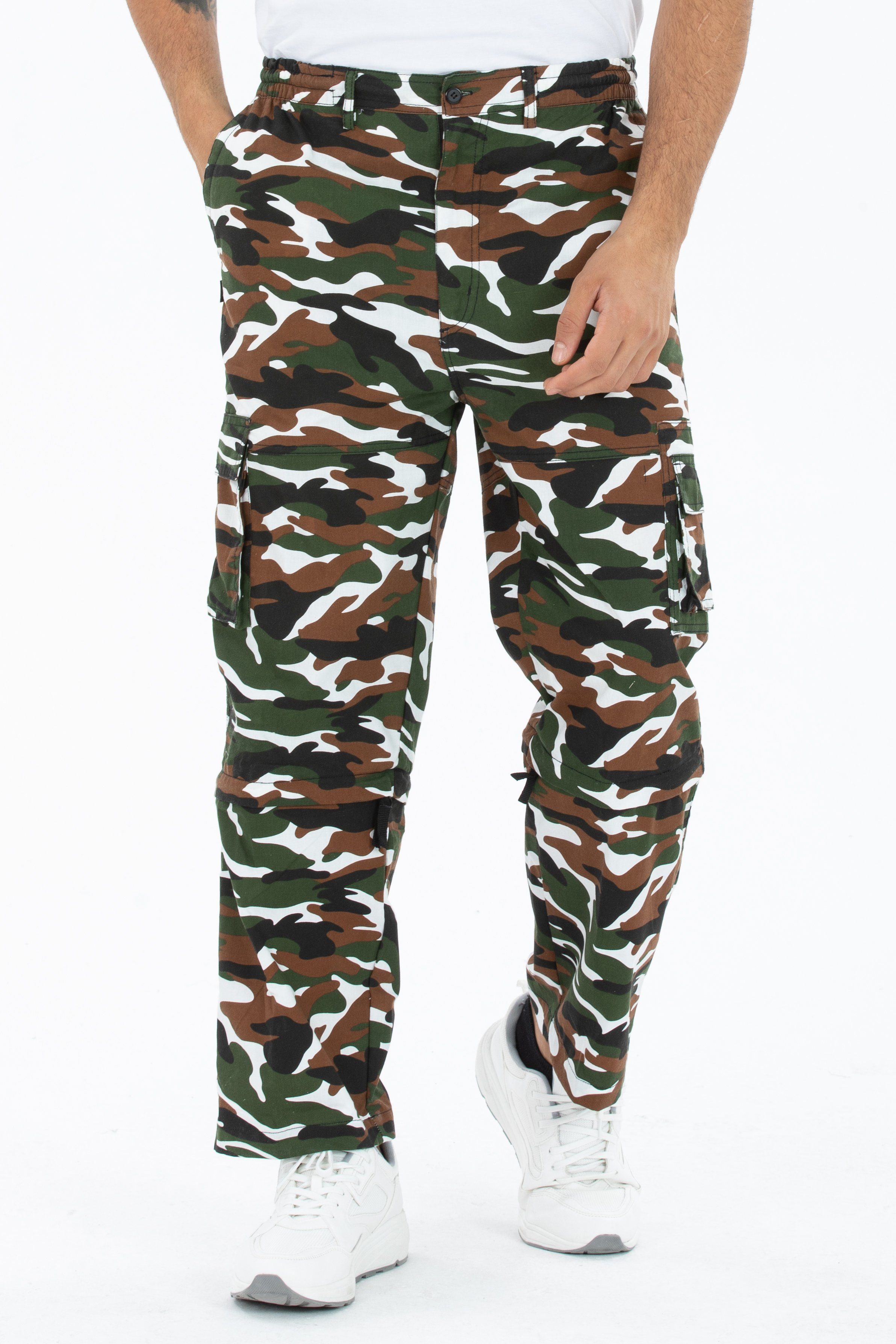 Kendindza Collection Cargohose Zipp Off Cargohose Dehnbund Arbeitshose Feldhose Bundeswehr Cargo Hose elastischer Gummibund Tarnhose Bundhose Camouflage