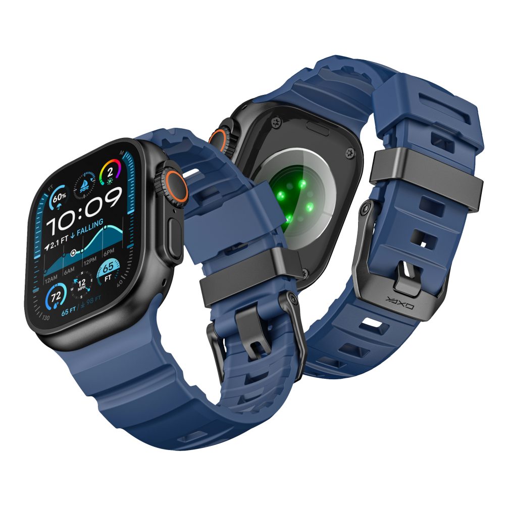 YAXO Smartwatch-Armband Sportarmband für Apple Watch Ultra 44 45 46 49mm FKM wasserfest robust, Edelstahl-Schnalle