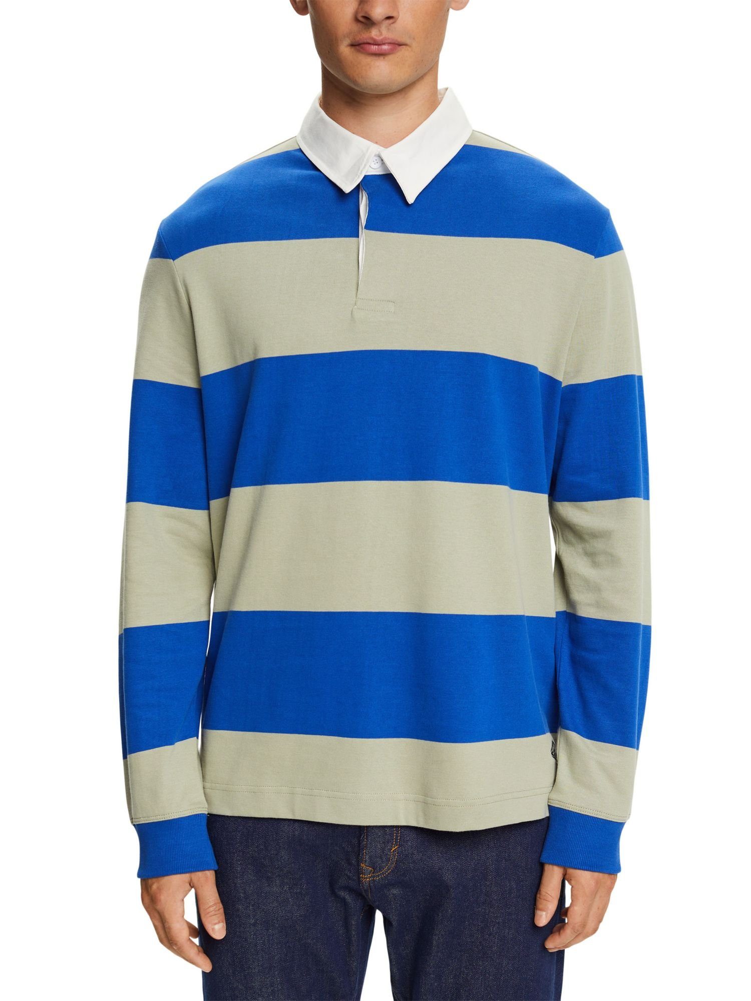 Langarm-Poloshirt BRIGHT Esprit Rugbyhemd BLUE Gestreiftes