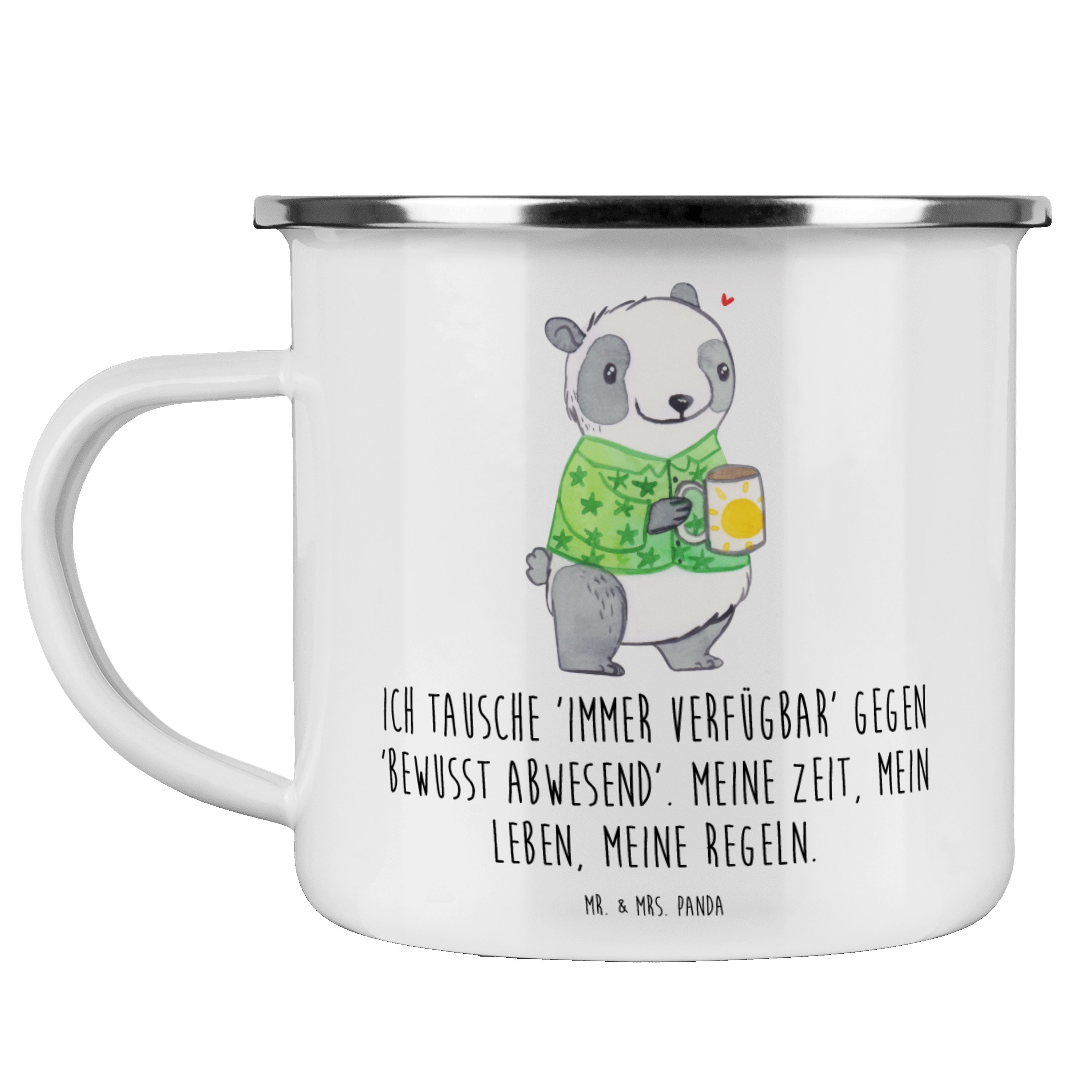 Mr. & Mrs. Panda Becher Panda Burnout - Weiß - Geschenk, Campingtasse, Outdoor Tasse, Edelsta, Emaille, Kratzfeste Emaille