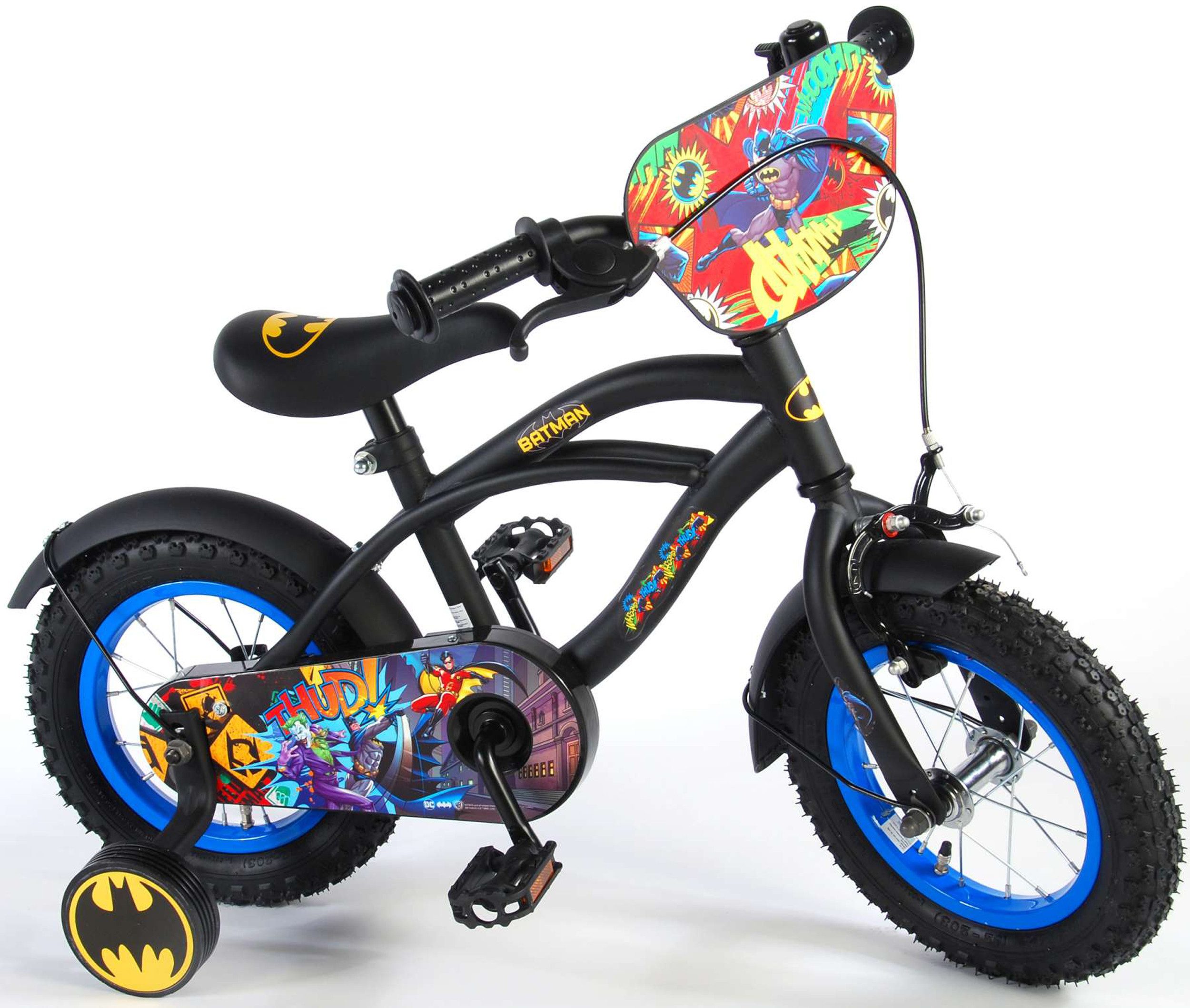 TPFSports Kinderfahrrad DC Batman 12 Zoll, 1 Gang, (Jungs Fahrrad - Rutschfeste Sicherheitsgriffe), Kinder Fahrrad 12 Zoll mit Stützräder Laufrad Jungen Kinderrad