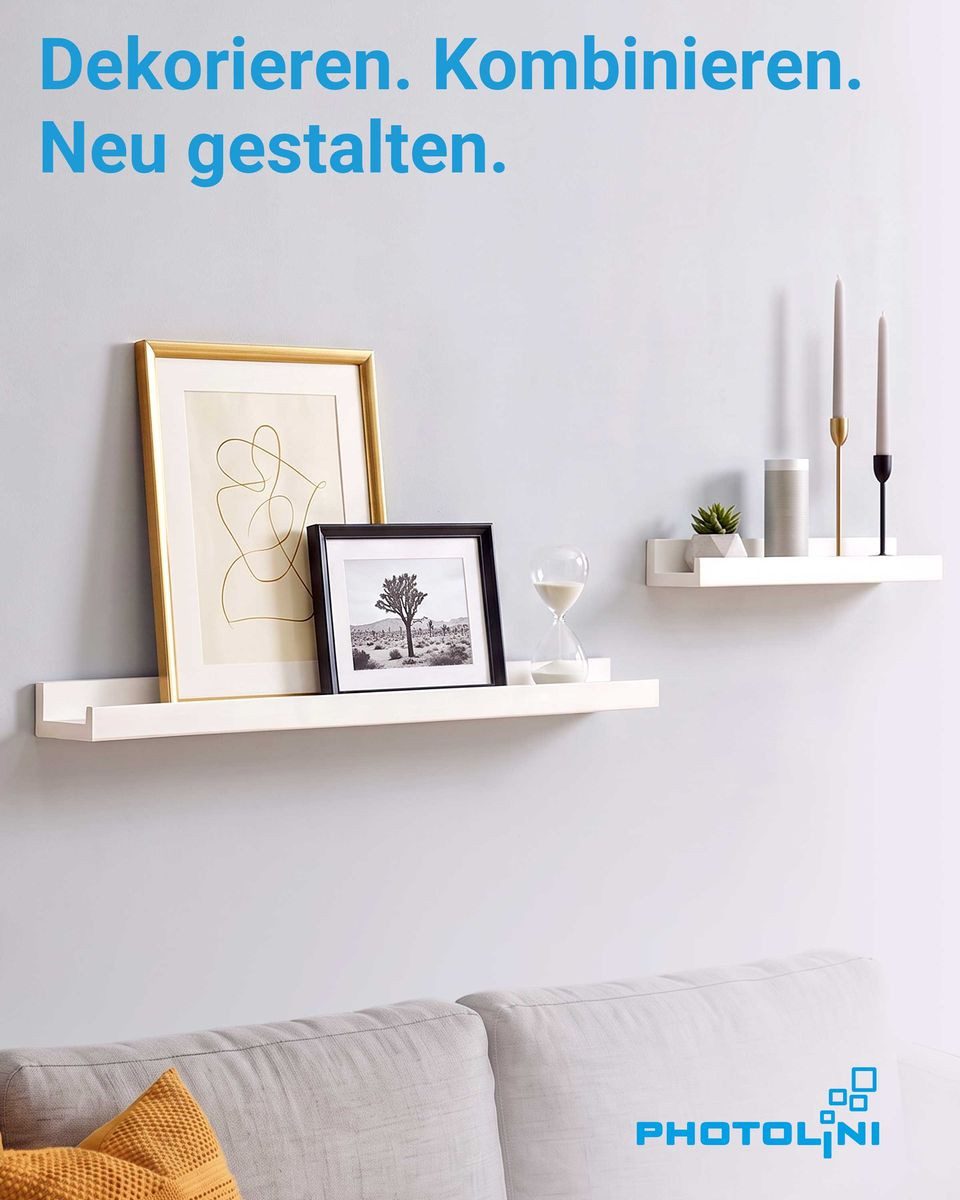 PHOTOLINI Wandregal Bilderleiste, Schweberegal 2er Set für Fotos, Poster & Deko-Objekte, 2-tlg.