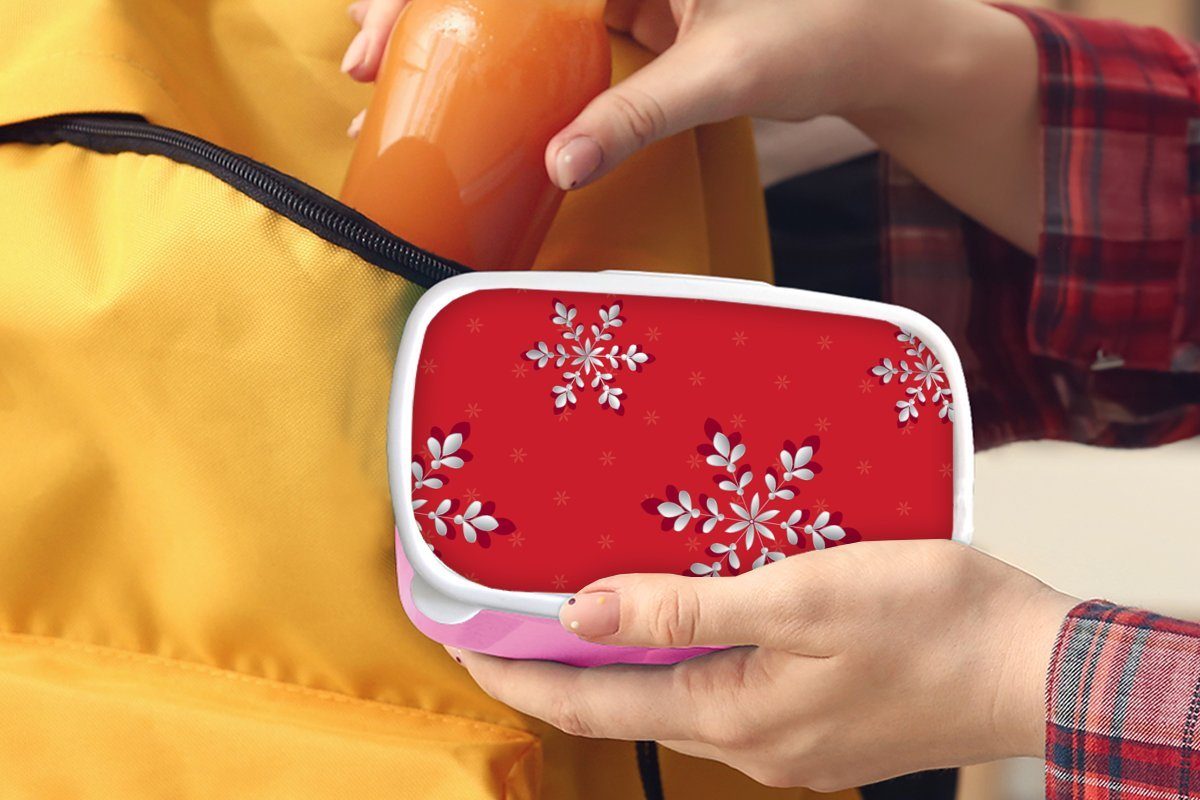 MuchoWow Muster Kunststoff, Pflanzen, rosa Brotdose Mädchen, Kunststoff Weihnachten für Lunchbox - Brotbox Erwachsene, Snackbox, (2-tlg), - Kinder,