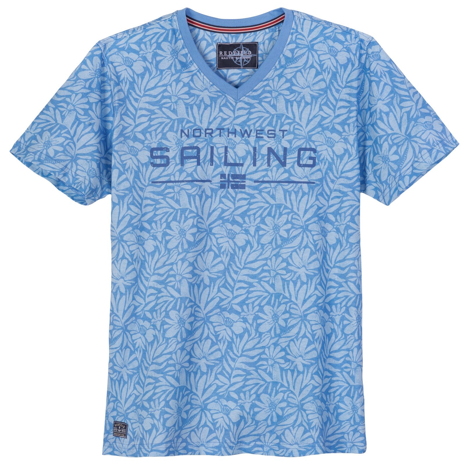 redfield Print-Shirt Redfield Übergrößen T-Shirt Alloverprint hellblau günstig online kaufen