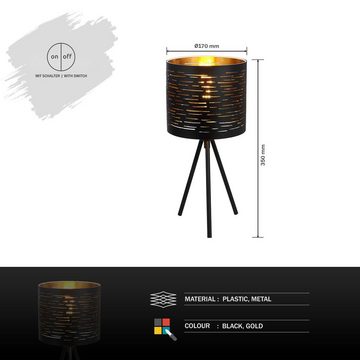 Globo Tischleuchte Tischlampe Schwarz Gold Dreibein Tischleuchte Stativ Leuchte 15342T