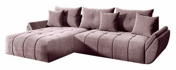 Furnix Ecksofa CALVANI-L Sofa mit Schlaffunktion Bettkasten Kissen Couch MH15 Braun, Kissen mit Reißverschluss, BxHxT: 280x91x190 cm
