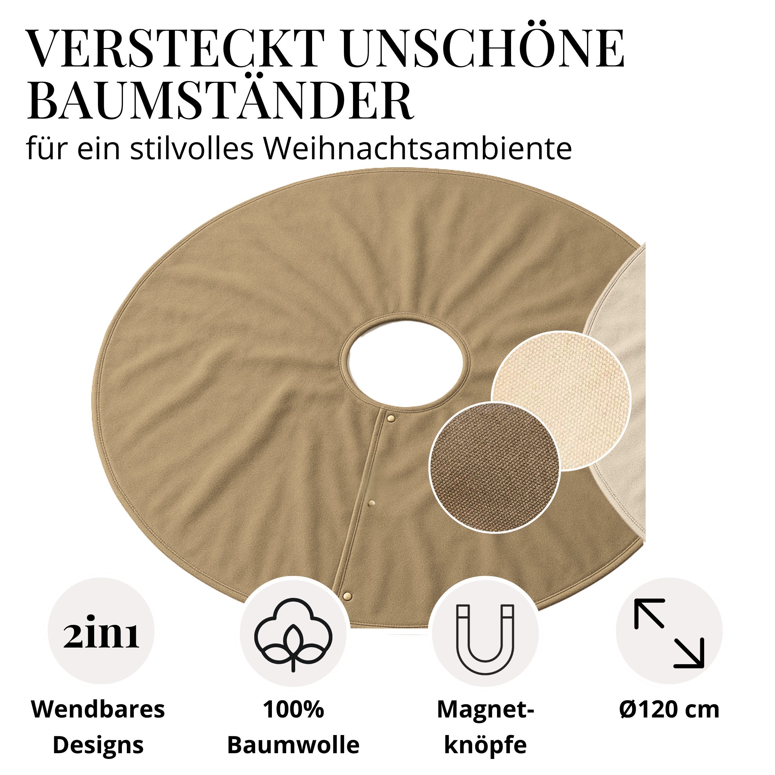 LIVLIG Weihnachtsbaumdecke Weihnachtsbaumteppich, Baumteppich, Christbaumständer Abdeckung, aus Baumwolle, für weniger Harz und Nadeln, Magnetverschluss, 2 Farben