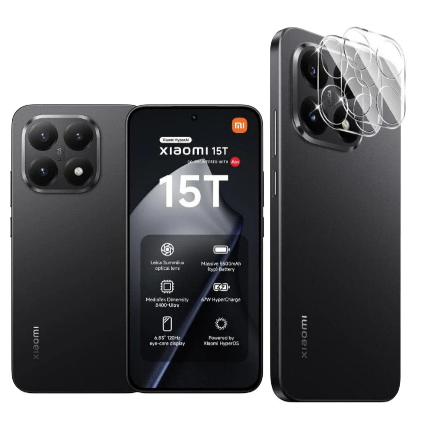 CLM-Tech Kameraschutzglas 2X für Xiaomi 15T, Linse Schutzglas 9H Glas - Folie kristallklar Panzerglas, 2 Stück, Kratzfest