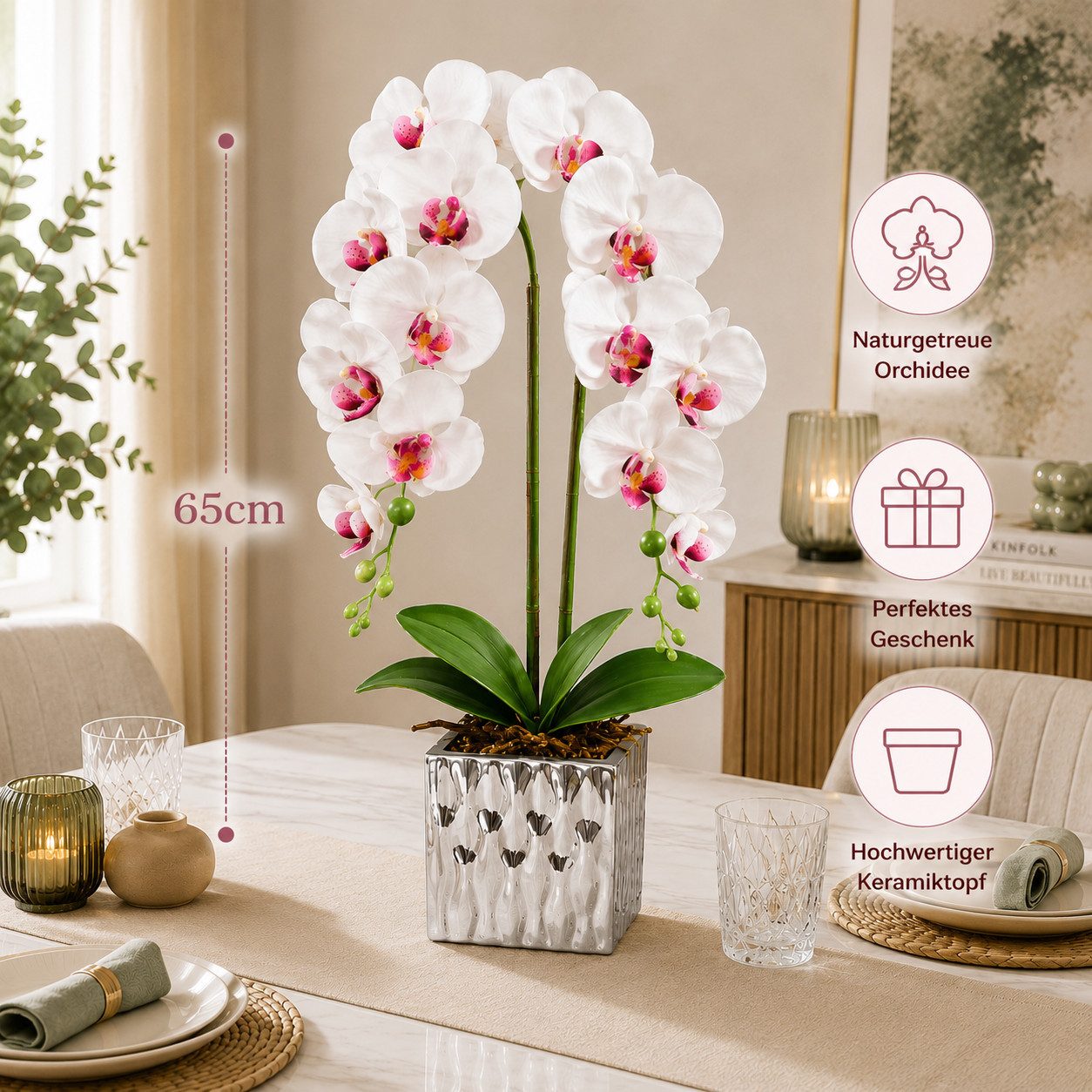 Kunstorchidee PASCH® Orchidee künstlich wie echt in Hochglanz-Keramiktopf Orchidee, PASCH, Hochglanz Keramiktopf – Bild 3 von 5