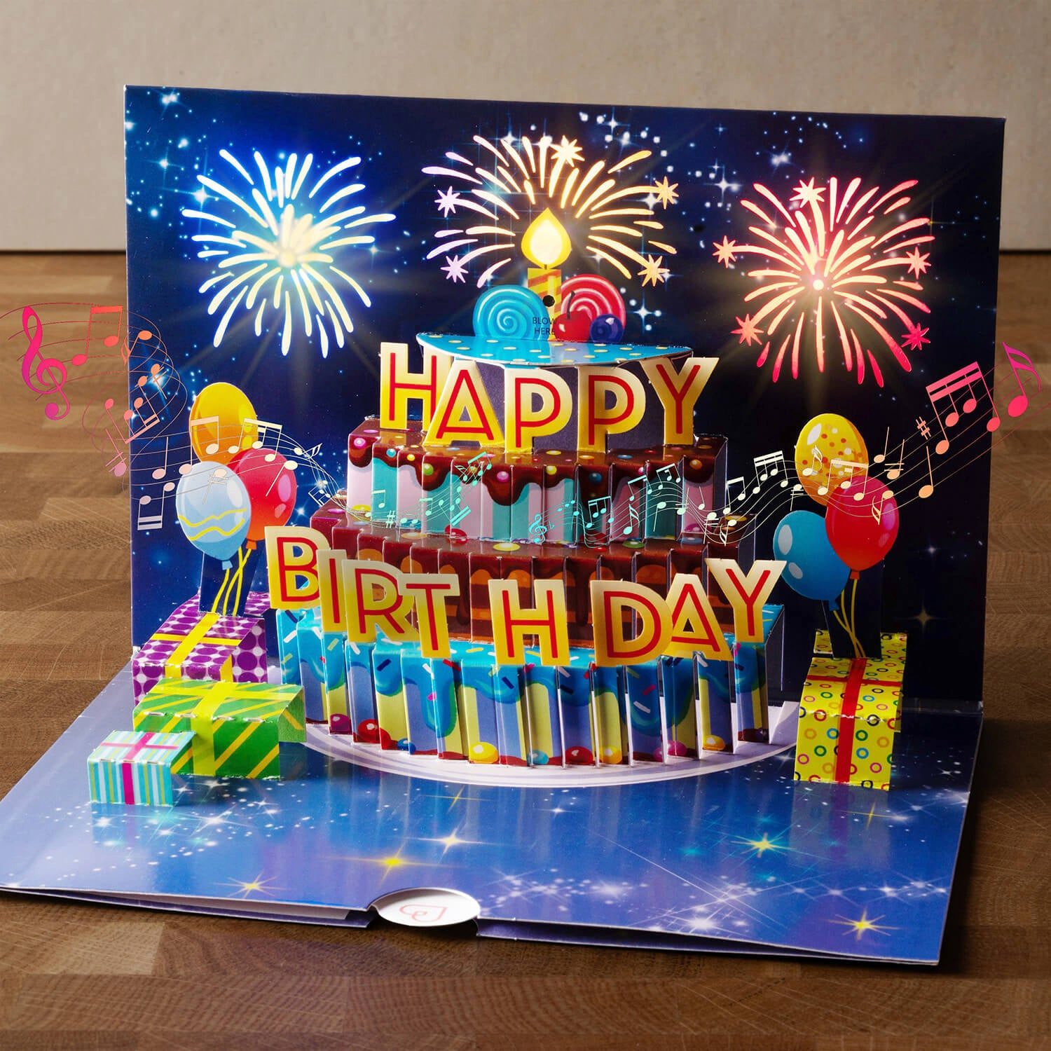 papercrush Geburtstagskarte Buntes Geburtstagsfeuerwerk mit Musik & Licht Pop-Up Karte, Mit Musik & Licht, Handgemacht, Verschenkfertig