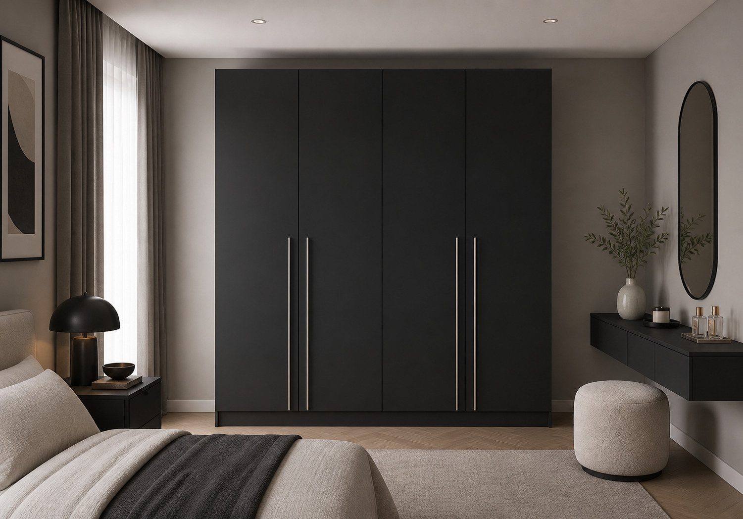MOEBLO Drehtürenschrank Glamy 4D (Moderner 4-türiger Kleiderschrank mit viel Stauraum, Einlegeböden – Ideal für Schlafzimmer, Ankleidezimmer oder Jugendzimmer, Schrank Garderobe Drehtürenschrank) (BxHxT): 200 cm x 210 cm x 57 cm