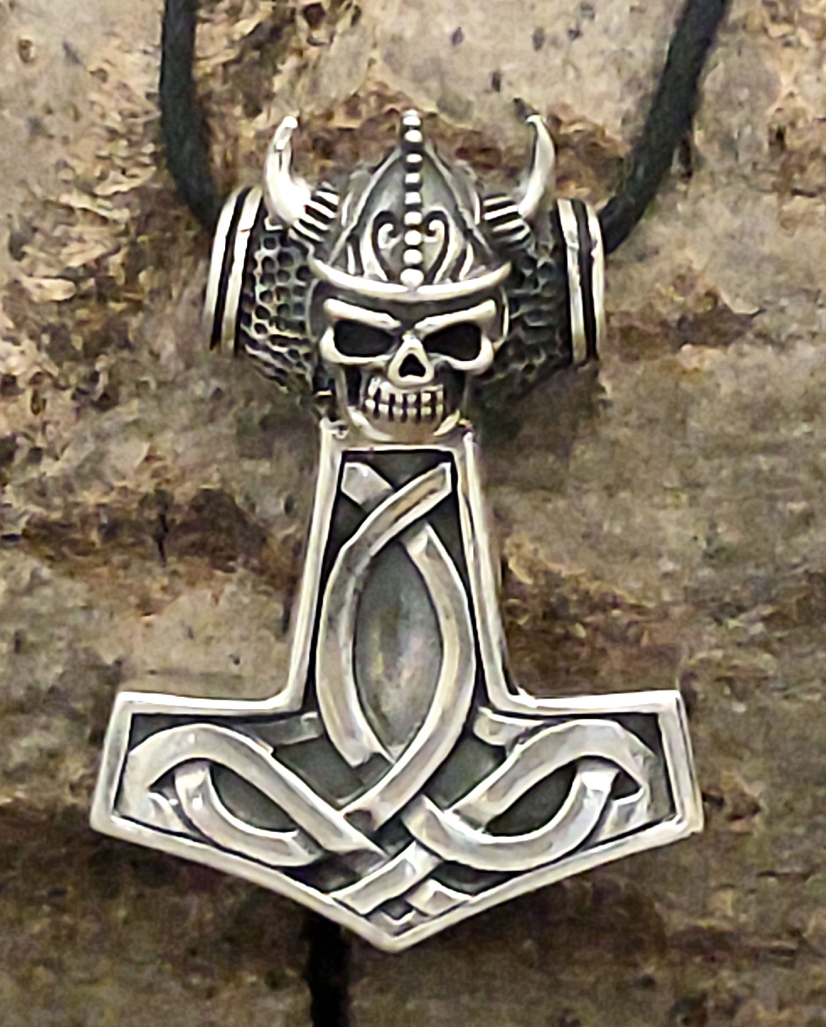 Kopf Leather Wikinger of Thorshammer Thorhammer Silber Helm Kiss 925 Kettenanhänger