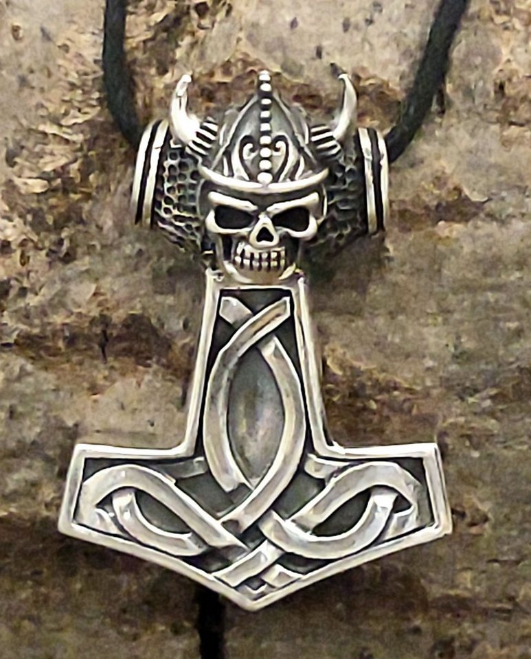 Kiss of Leather Kettenanhänger Thorshammer Thorhammer Helm Kopf Wikinger Silber  925