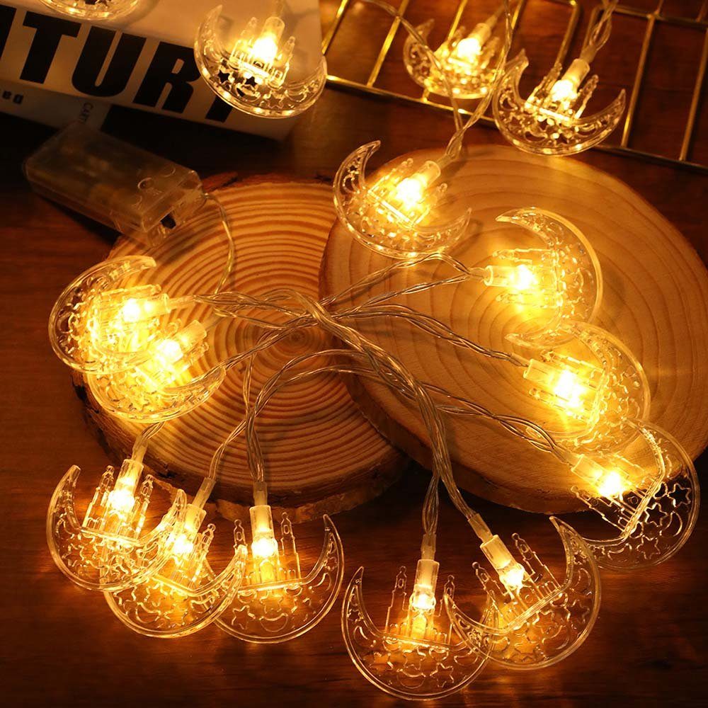 Sunicol LED-Lichterkette LED 10-flammig, für Warm al-Fitr, Ramadan,Eid White, Batterie betrieben String Lights, Fairy Moon Star