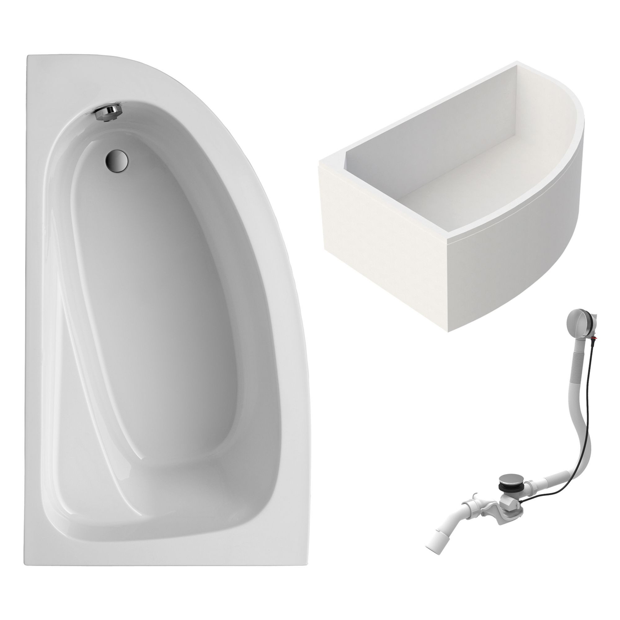 Schulte Badewanne Baia, asymmetrische Form, Sanitäracryl, Weiß, (Komplett-Set, inkl. Wannenträger und Ablauf), Version links, 160x90 cm