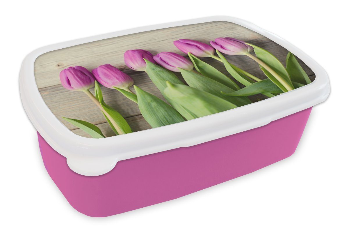 (2-tlg), Kunststoff Lunchbox Kunststoff, für Brotdose Kinder, rosa Erwachsene, MuchoWow Tulpen, Snackbox, Brotbox Mädchen, Lila
