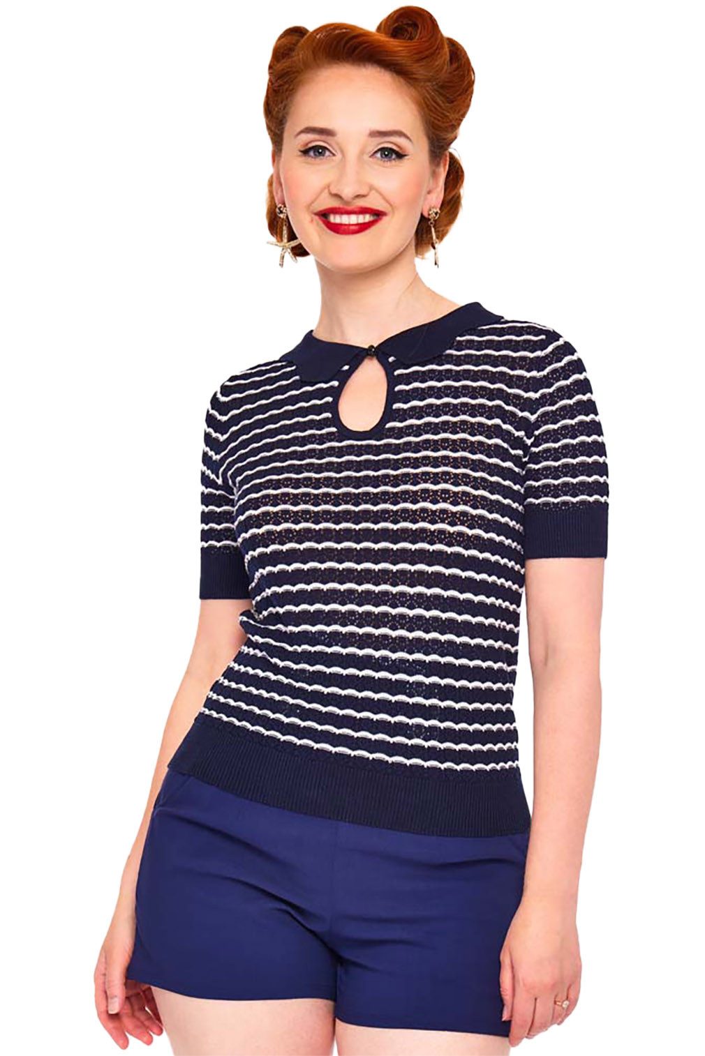Voodoo Vixen Shirttop Scallop Stripe and Collar Stricktop Retro Vintage 50s 50er