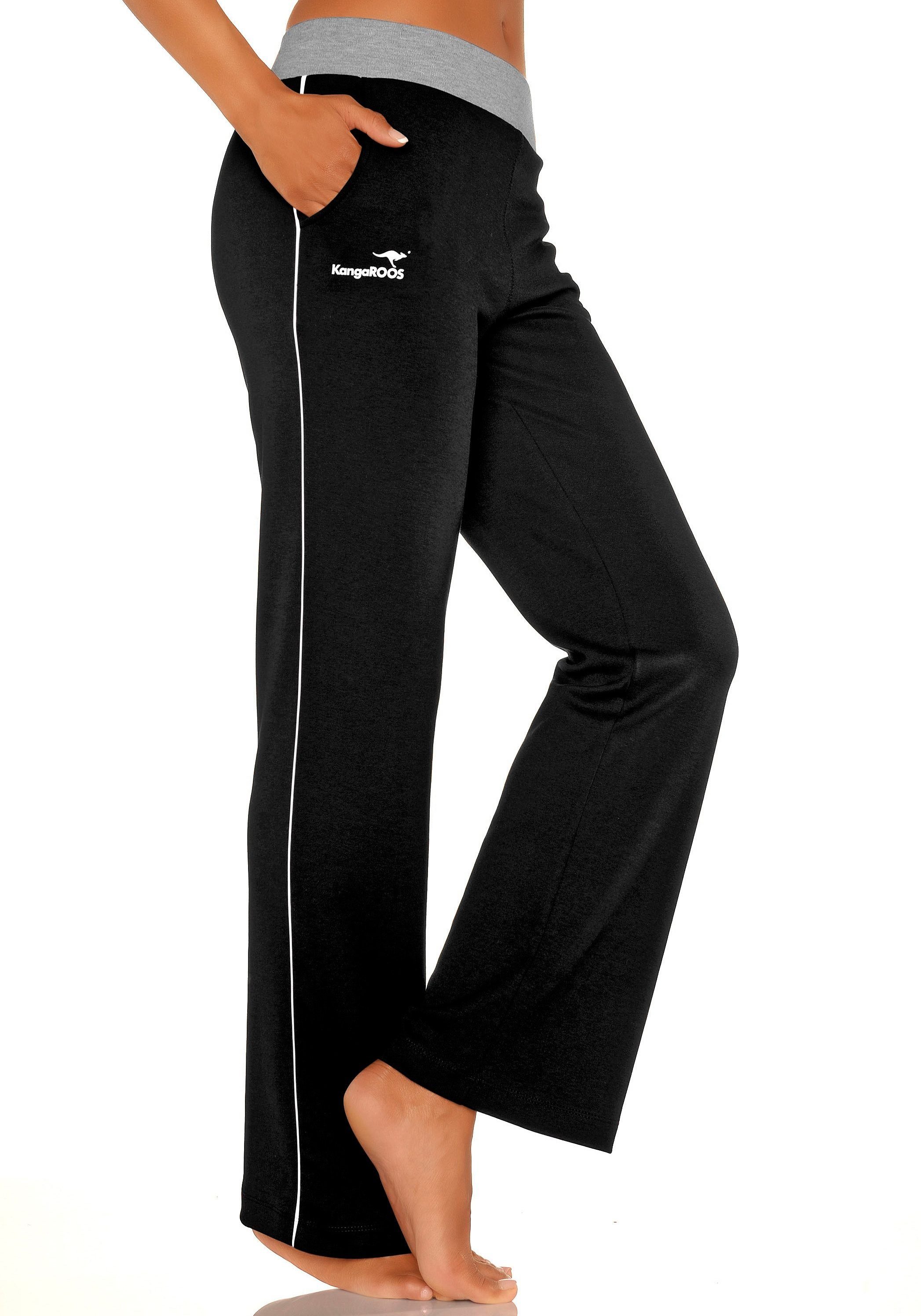 KangaROOS Loungewear, schwarz-weiß-weiß Bund, Loungeanzug mit Relaxhose breitem