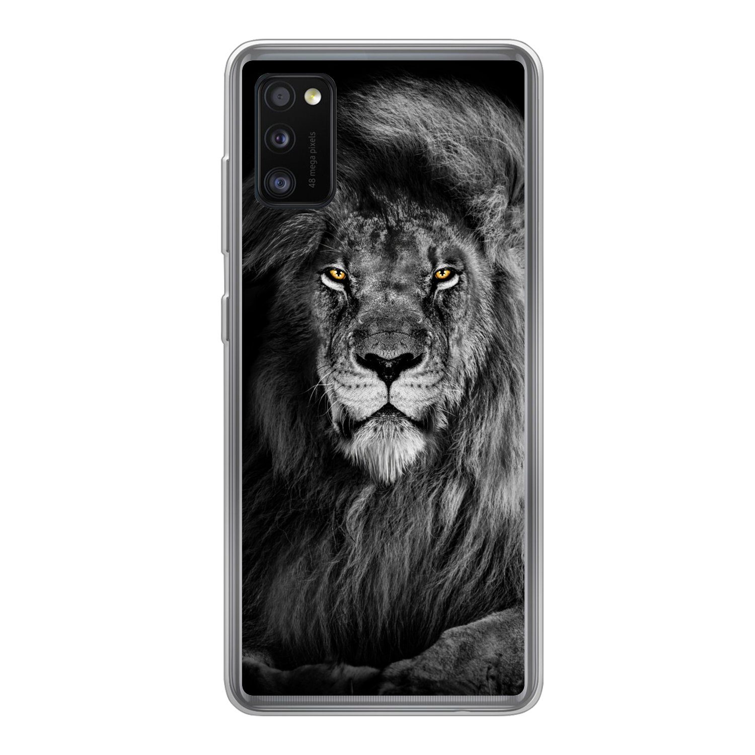 MuchoWow Handyhülle für Samsung Galaxy A41 Löwe - Augen - Orange - Schwarz und weiß - Tier, Smartphone-Bumper, Print, Handy Schutzhülle Dünn