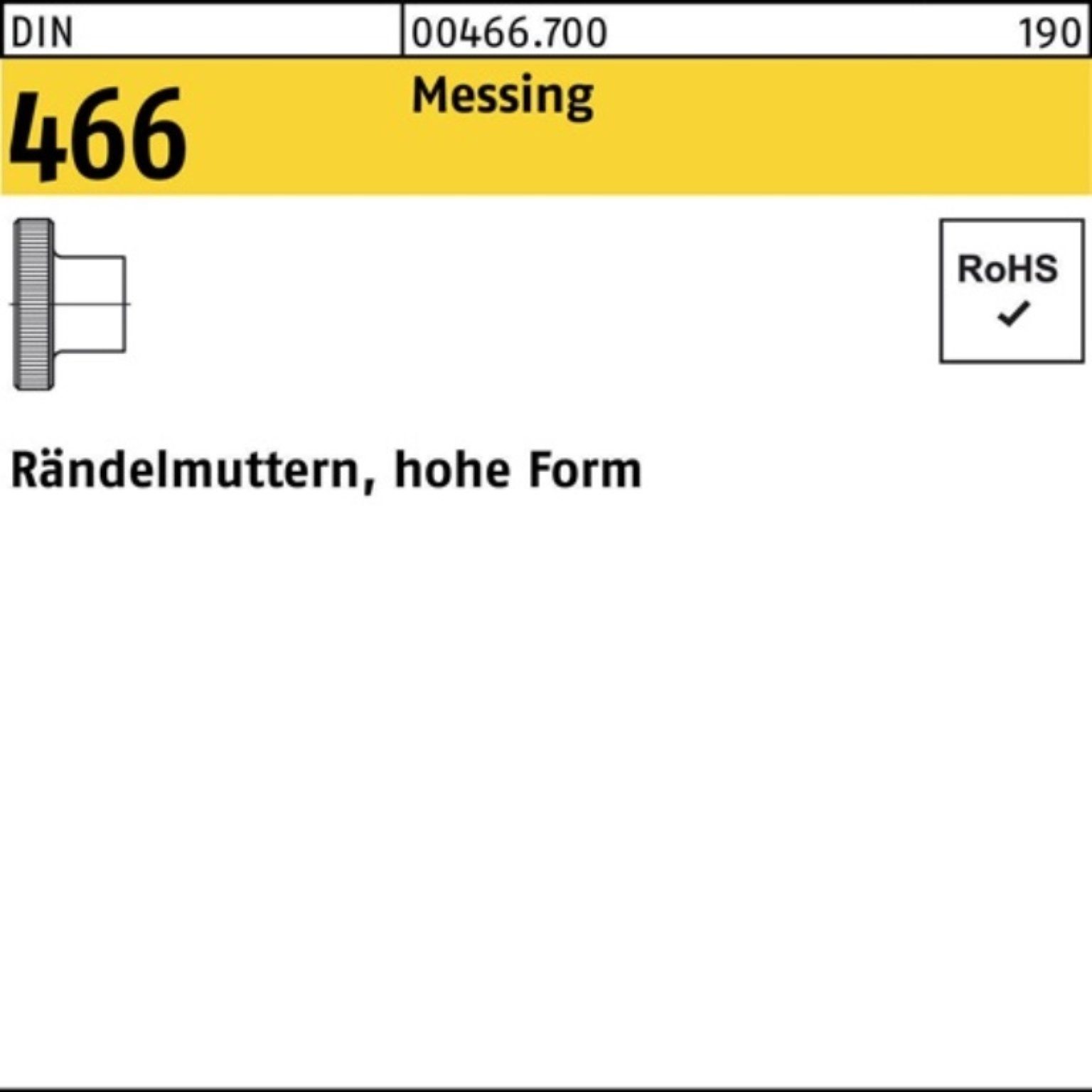 Reyher Rändelmutter 100er Pack Rändelmutter DIN 466 hohe FormM5 Messing 50 Stück DIN 466