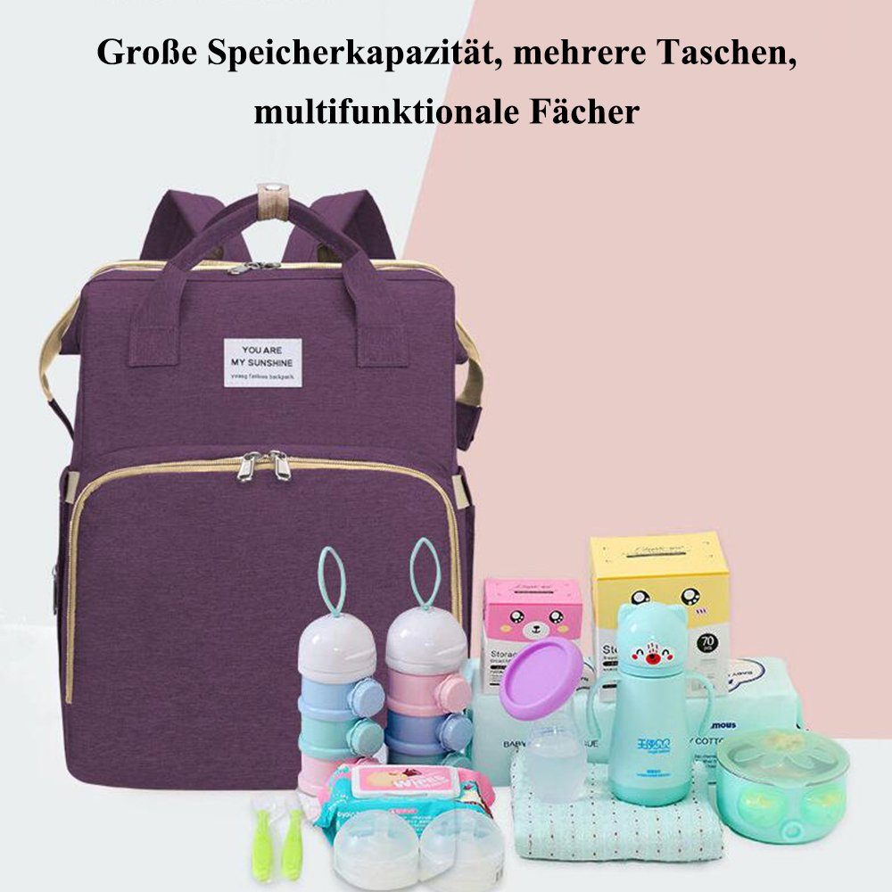 NUODWELL Große lila Wickeltasche Rucksack,Multifunktional Wickeltasche Wasserabweisend Baby
