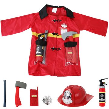 Kostüm Feuerwehr Verkleidung mit Jacke, Helm und Zubehör rot