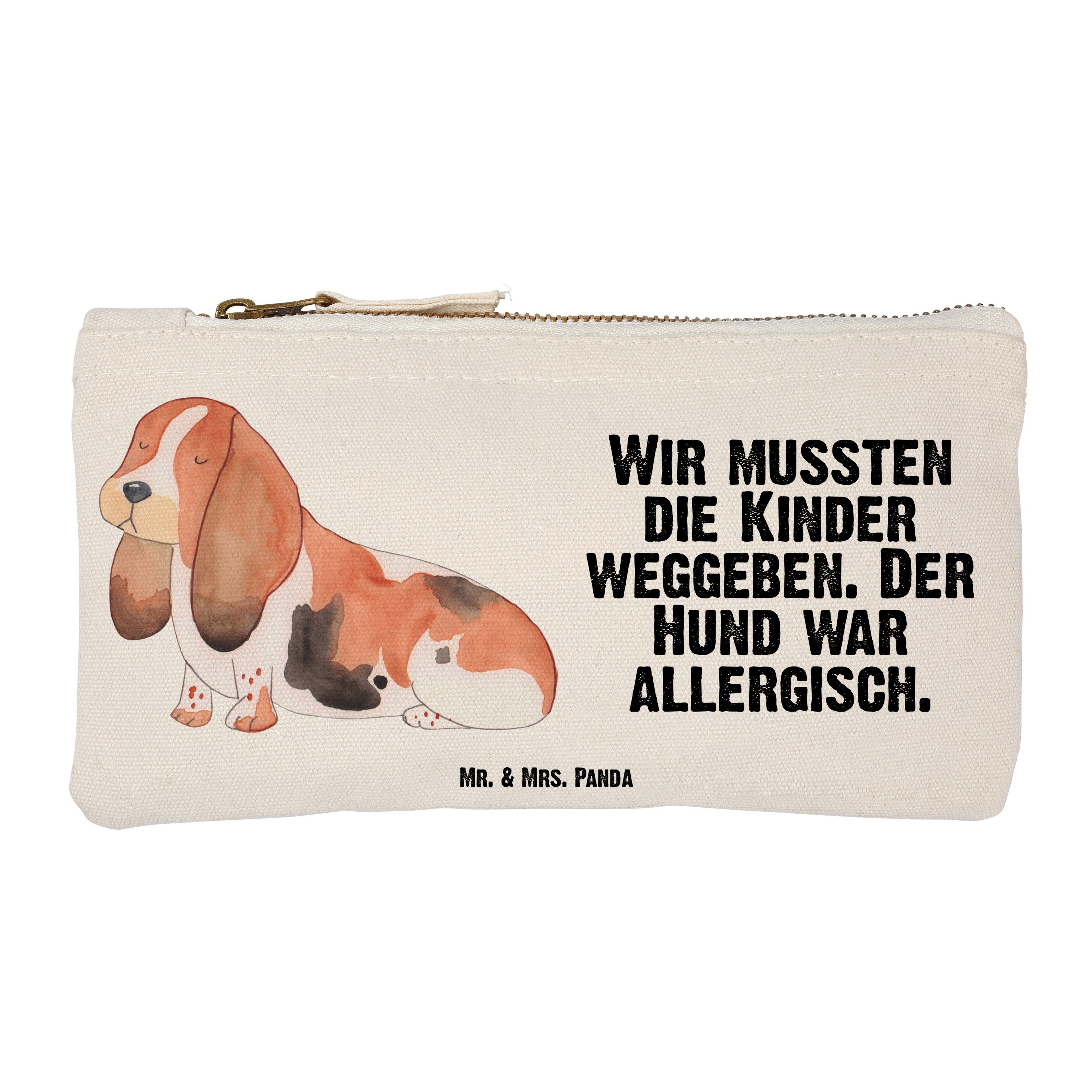Mr. & Mrs. Panda Kosmetiktasche Hund Basset Hound - Weiß - Geschenk, Hundemama, lange Ohren, Federmap (1-tlg)