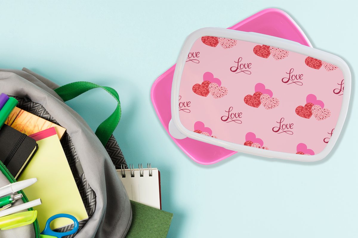 Liebesgeschenk, Lunchbox Mädchen, Erwachsene, rosa - (2-tlg), Brotdose Liebe Brotbox Kunststoff, Kunststoff - MuchoWow Snackbox, Kinder, Design für