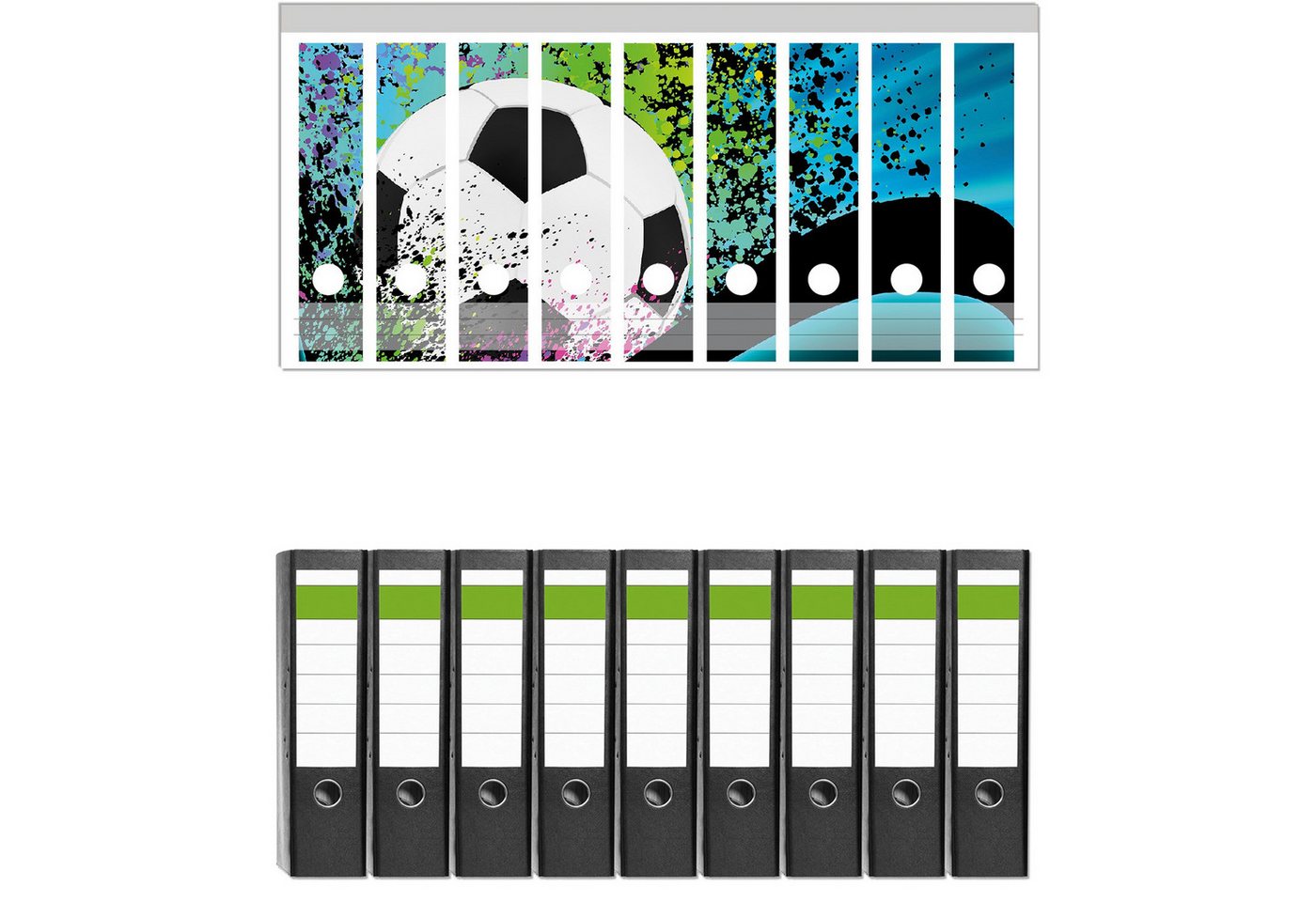Thumbnail - Wallario Etiketten Fußball - Design Wellen und Regenbogen in blau, Ordnerrücken-Sticker in verschiedenen Ausführungen
