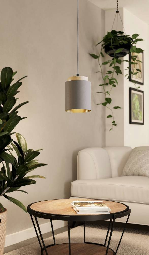 EGLO Hängeleuchte ALBARIZA Pendellampe, Stahl, Holz, Textil, IP20, E27, Wohnzimmerlampe, ohne Leuchtmittel, Elegante Hängelampe für Esszimmer, Küche oder Wohnzimmer