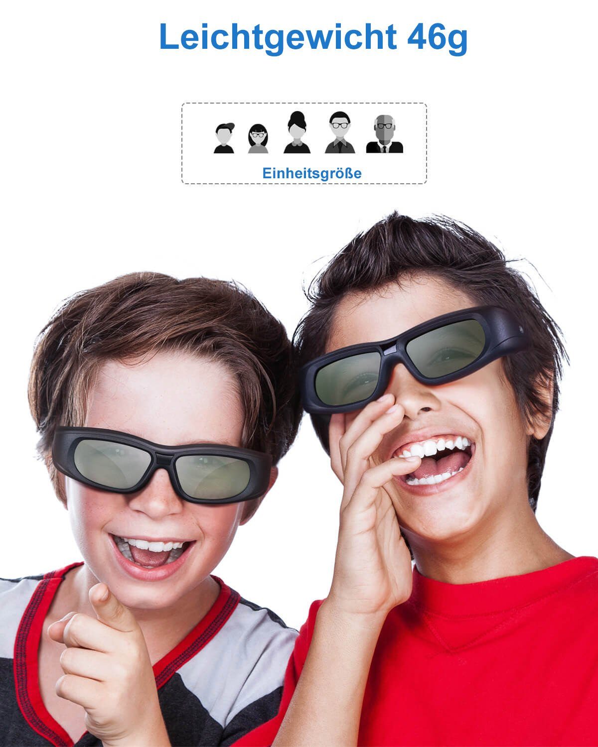 TPFNet 3D-Brille Aktive Shutterbrille für Bluetooth / RF 3D TVs, Samsung, Panasonic, Epson, etc. - wiederaufladbar - Schwarz - 1 Stück