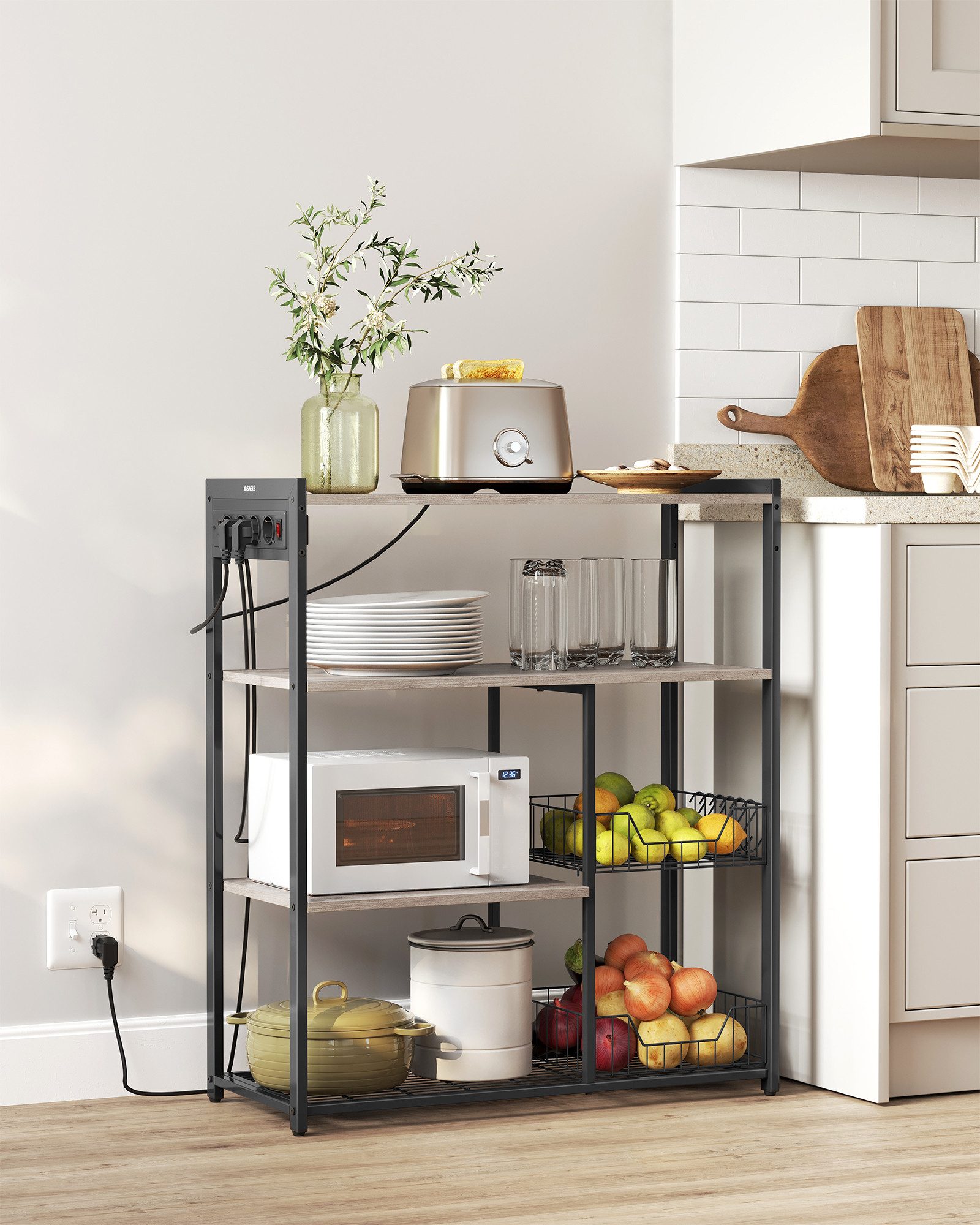 VASAGLE Küchenregal, Standregal mit Steckdosen, 6 Haken, 35 x 80 x 93,5 cm günstig online kaufen