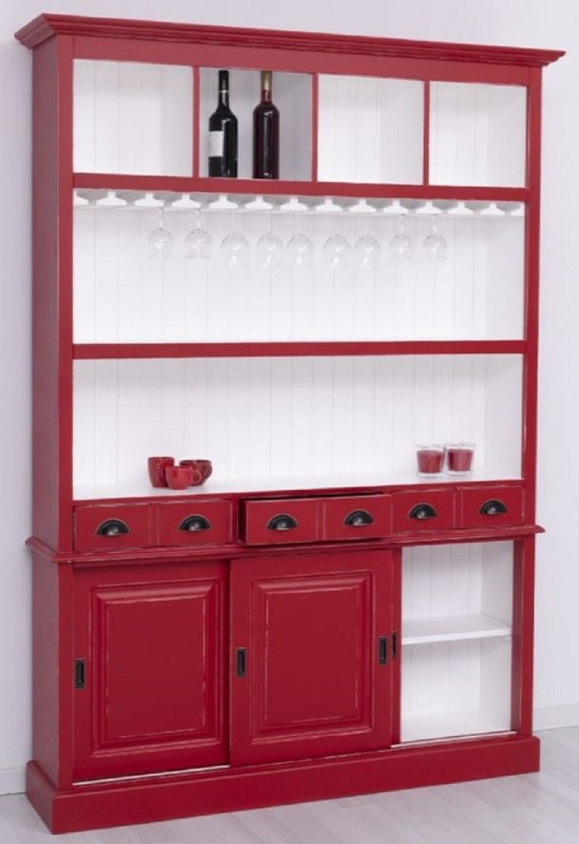 Casa Padrino Barschrank cm Barschrank Massivholz Weinschrank Möbel - Rot / 210 Weiß x Bar Landhausstil Padrino Massivholz - Landhausstil im Landhausstil Casa Massivholz - Antik x 151 36 H. Bar Möbel