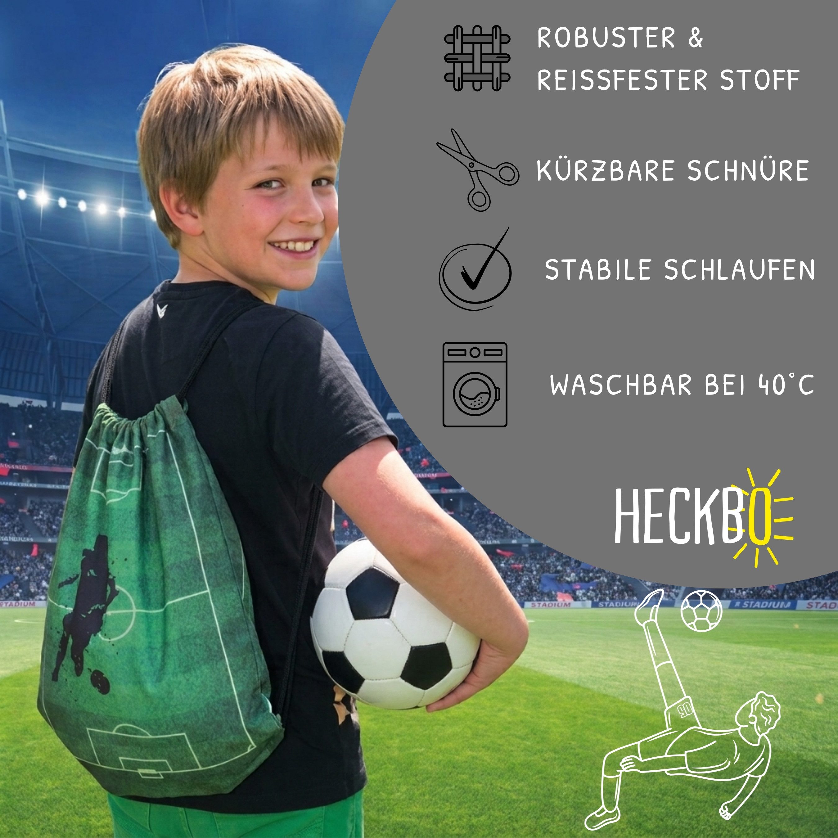 HECKBO Turnbeutel Kinder Turnbeutel 80% Baumwolle verschiedene Motive – Bild 3 von 5