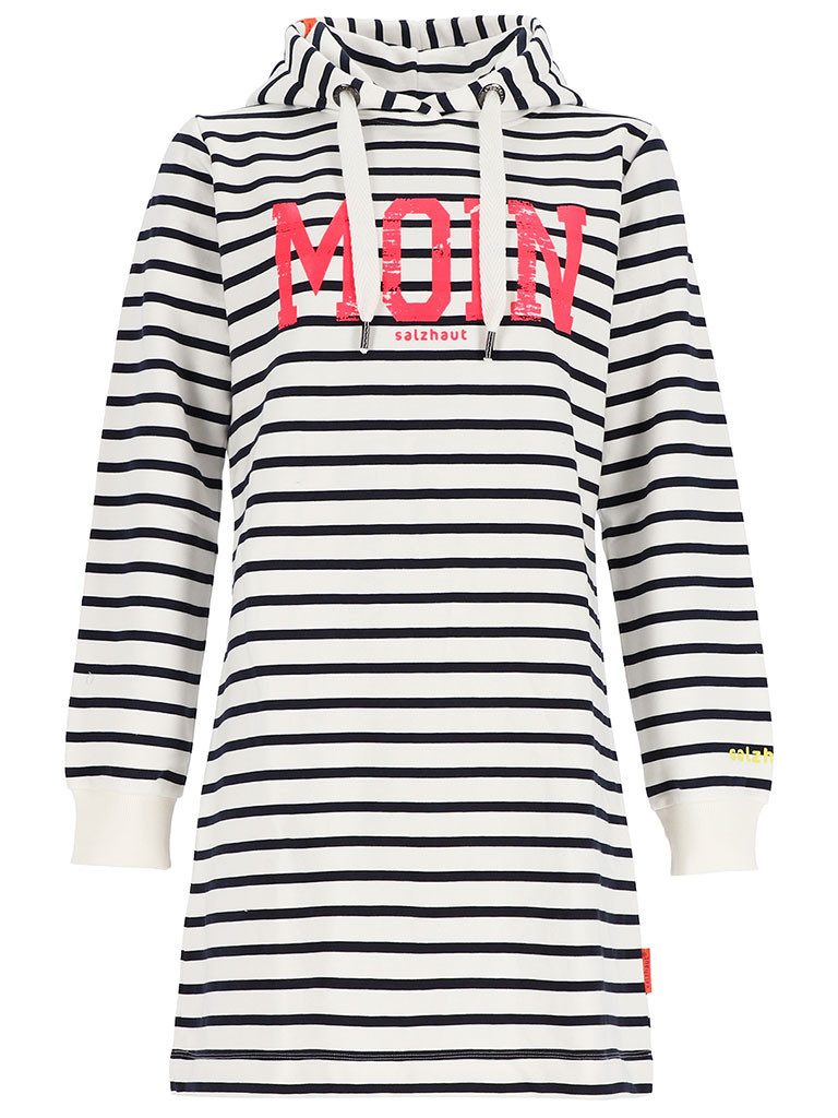 salzhaut Sweatkleid Aust Damen Hoodie-Kleid Kapuzenkleid Aust mit Moin-Print und Streifen