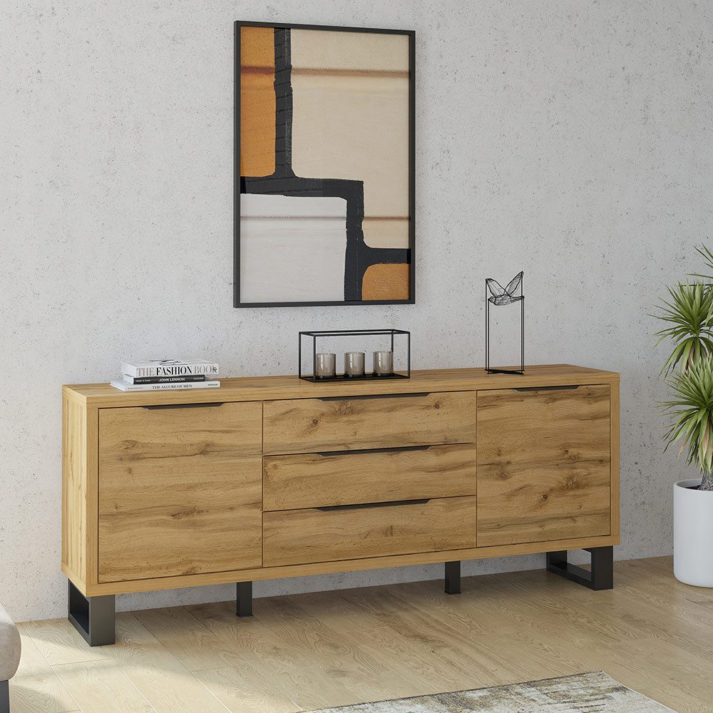 Lomadox Sideboard HENDERSON-83, Wohn-/Esszimmer Sideboard in Wotan Eiche Nb., B/H/T ca. 201/83/45 cm