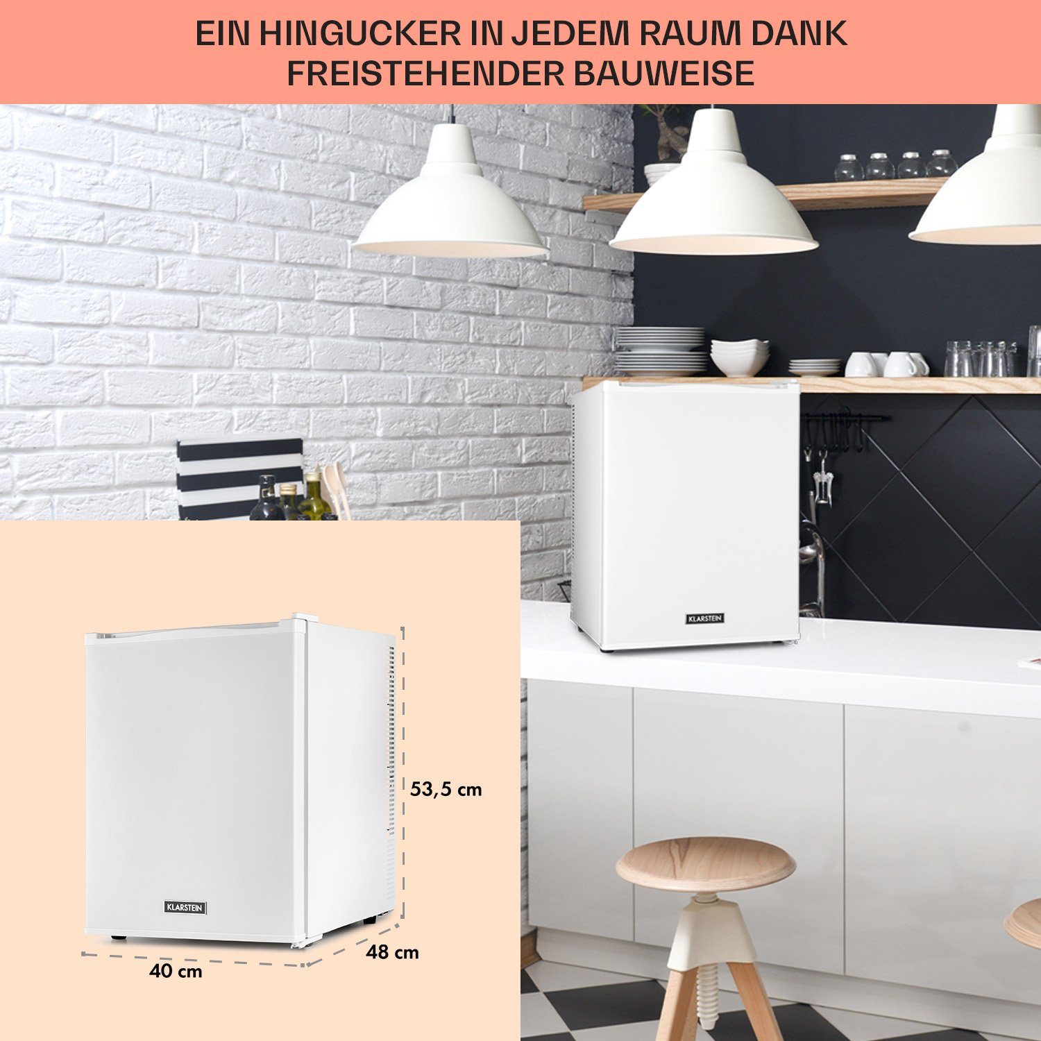 Klarstein Table HEA-HappyHour-42Wht Minikühlschrank hoch, klein cm breit, Kühlschrank cm Gefrierfach 40 Getränkekühlschrank Top Hausbar 53.5 ohne 10035245A