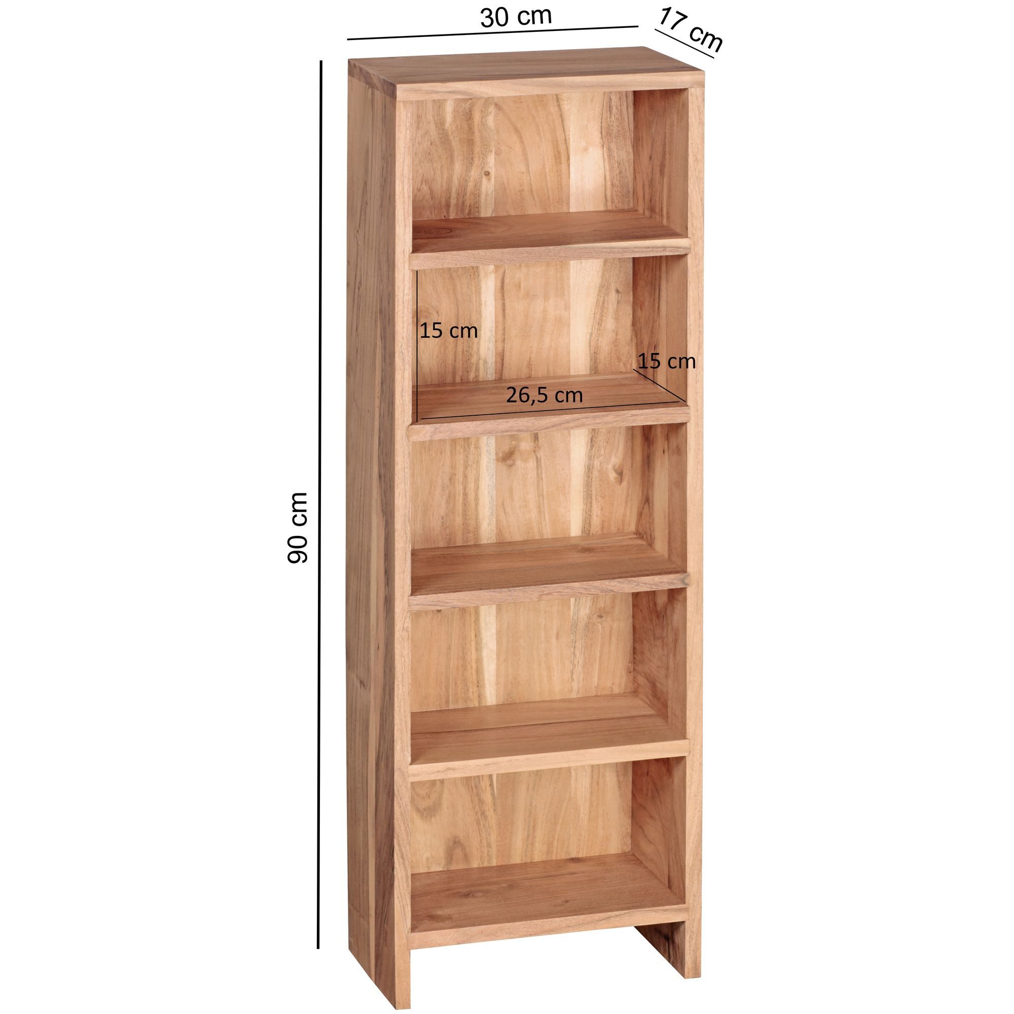FineBuy CD Regal Massivholz Standregal 90 cm hoch CD-Aufbewahrung 5 Fächer Bücherregal Natur Landhaus-Stil – Bild 3 von 5