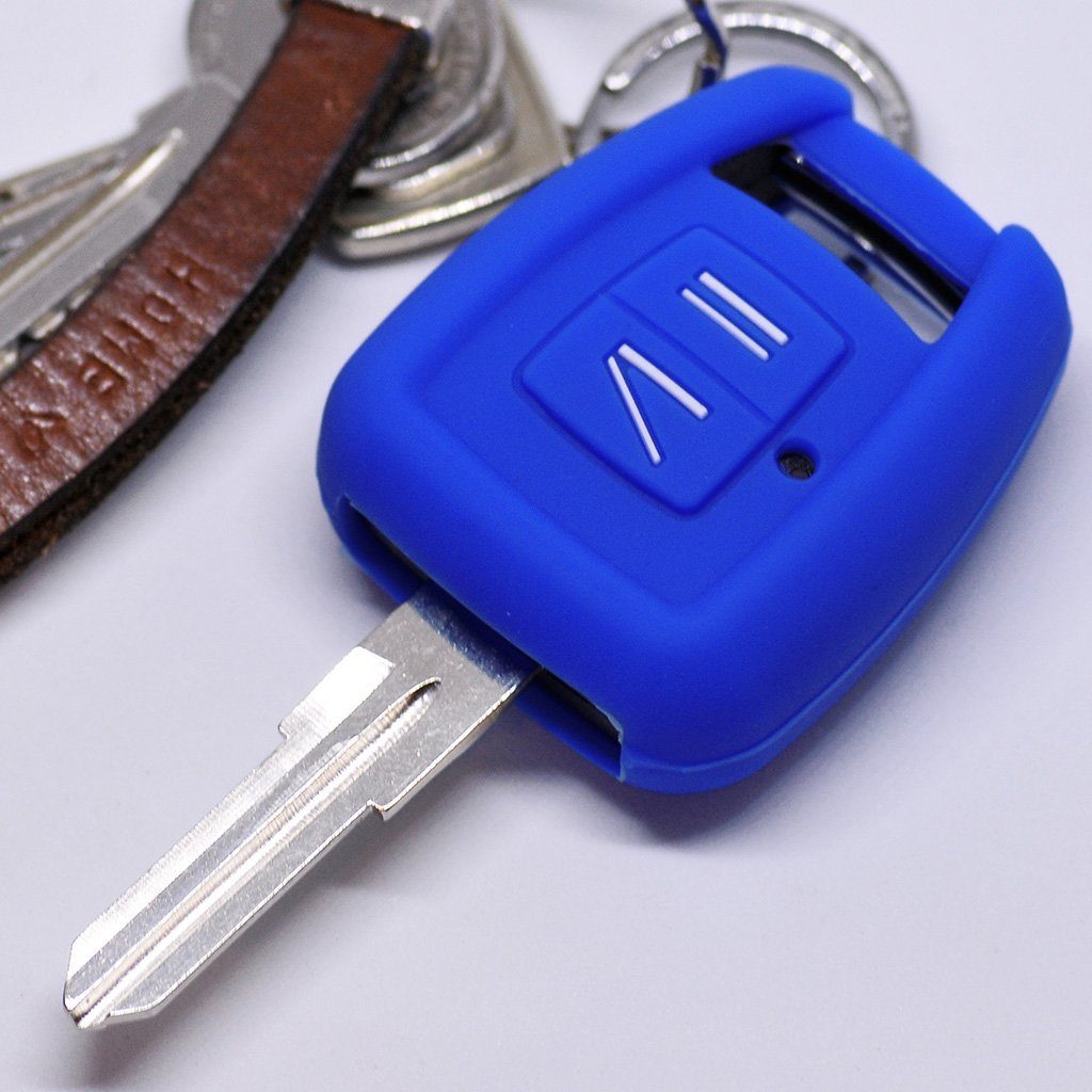mt-key Schlüsseltasche Autoschlüssel Softcase Silikon Schutzhülle Blau, für Opel Zafira A Astra G Vauxhall 2 Tasten Funk Fernbedienung